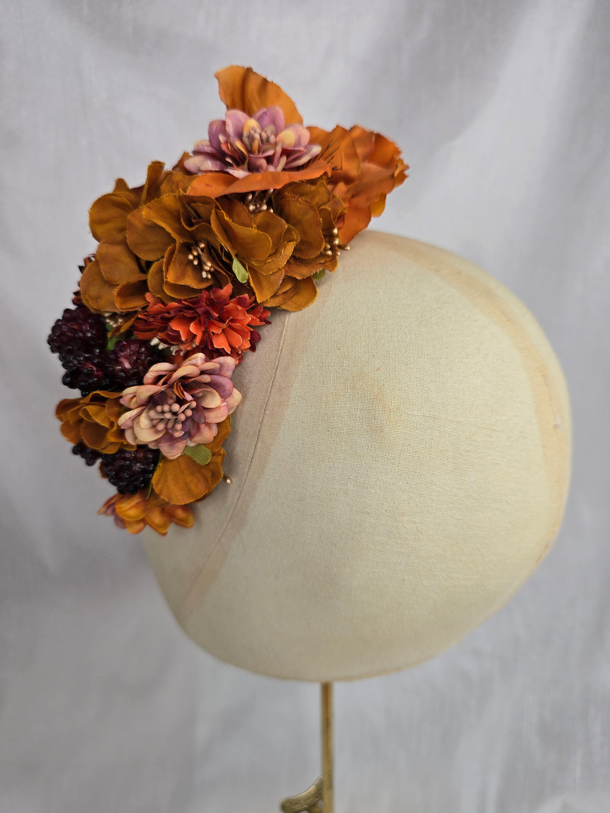Peach, orange and raspberry hair flower and corsage set