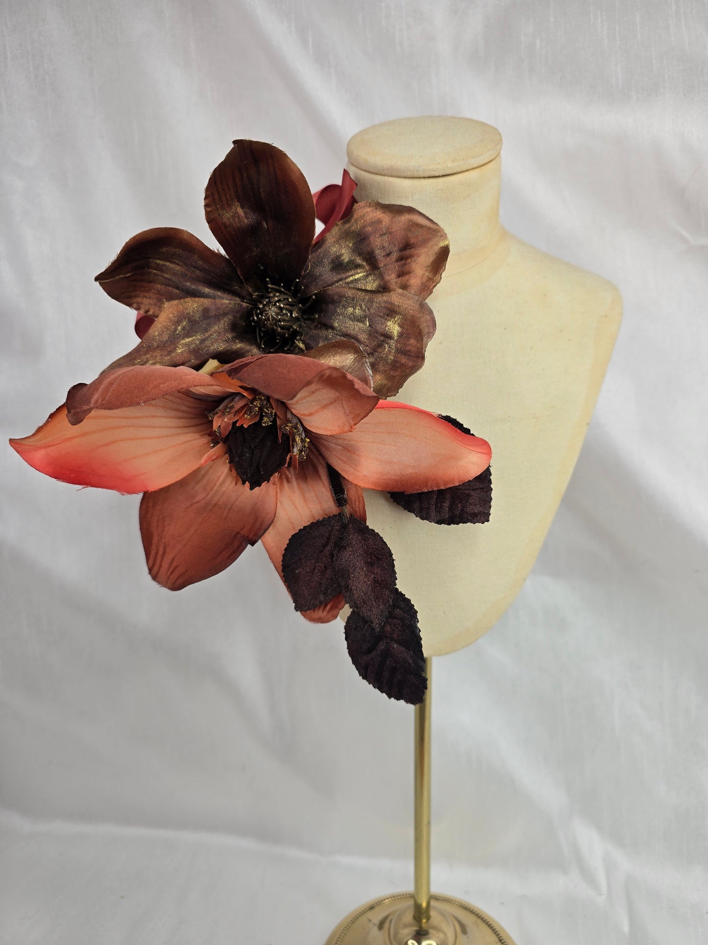 Extra large coral and bronze magnolia corsage