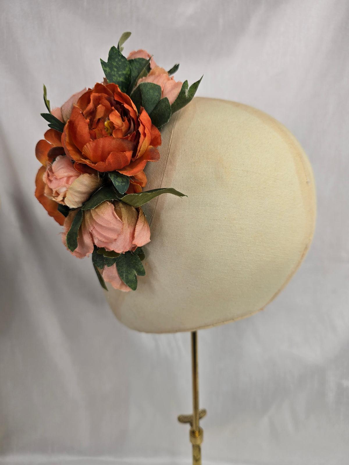 Orange rose and acorn autumn hair flower and corsage set
