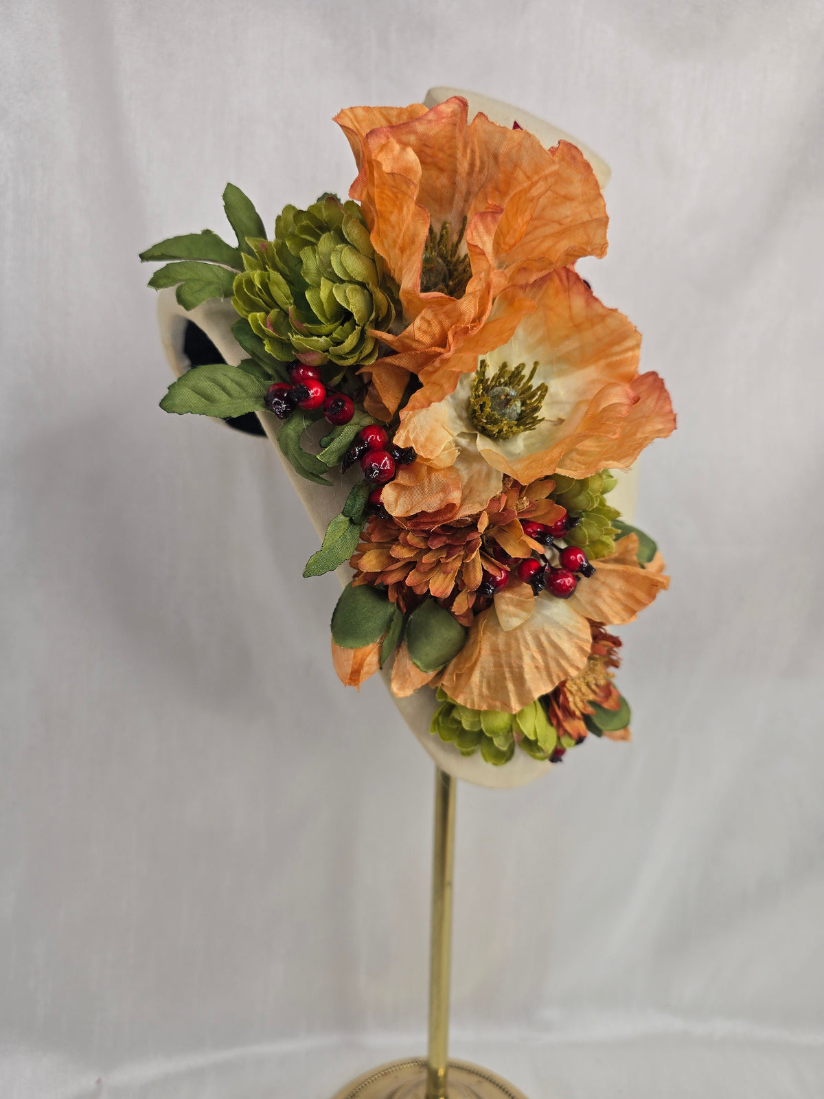 Orange, green and red berry hair flower and corsage set