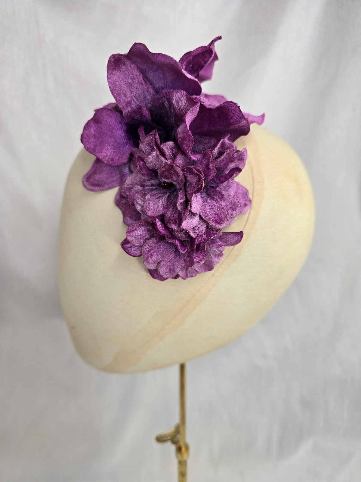 Purple velvet orchid hair flower and corsage set