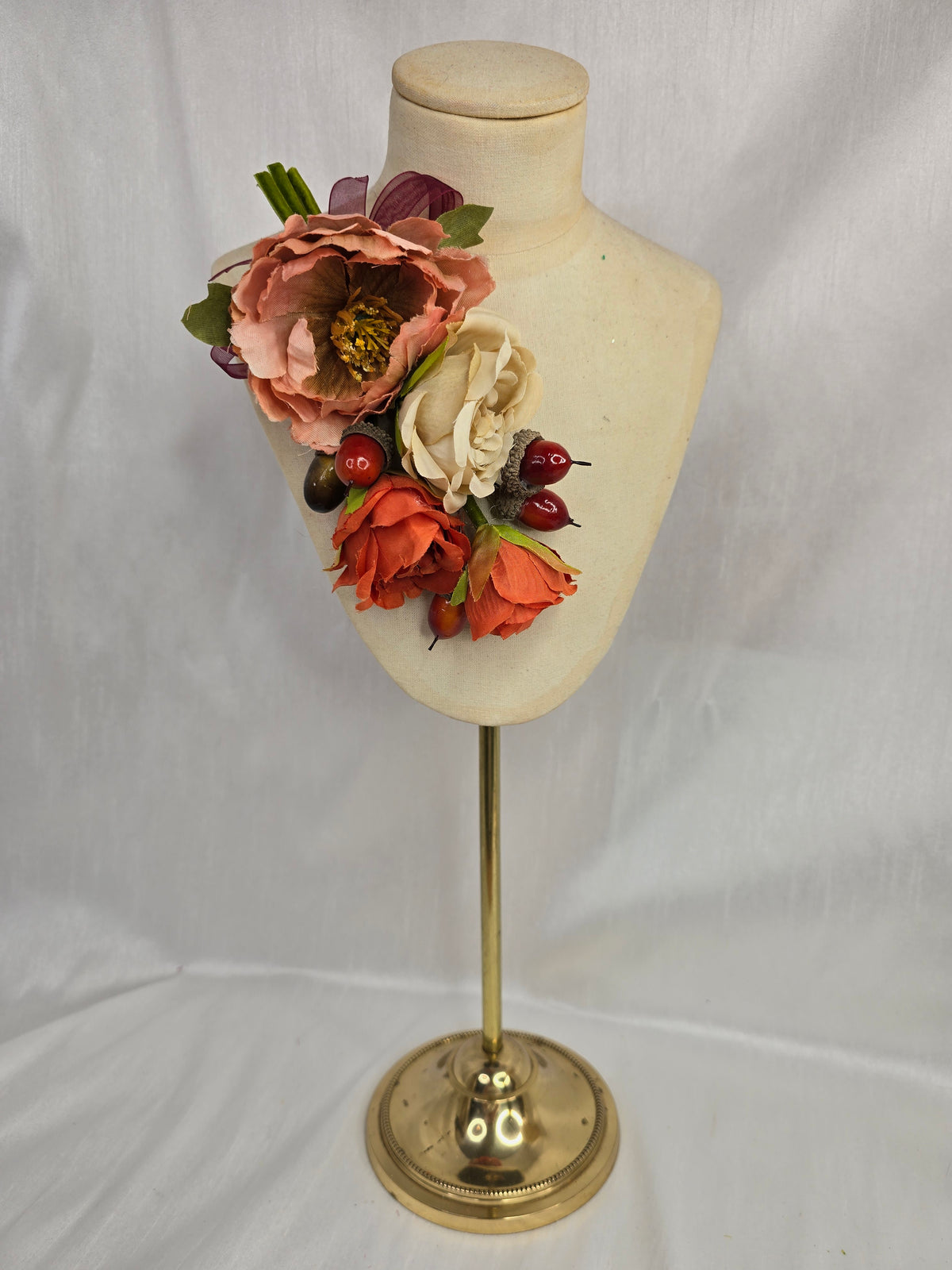 Peach, orange, cream and acorn hair flower and corsage set