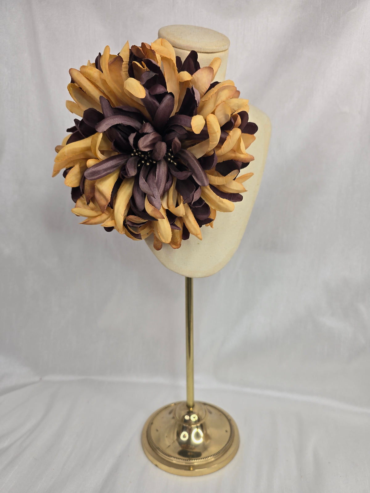 Large ochre and brown chrysanthemum corsage