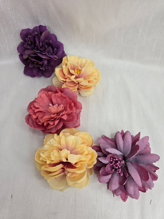 Set of 5 mix & match hair flowers/corsages - mixed