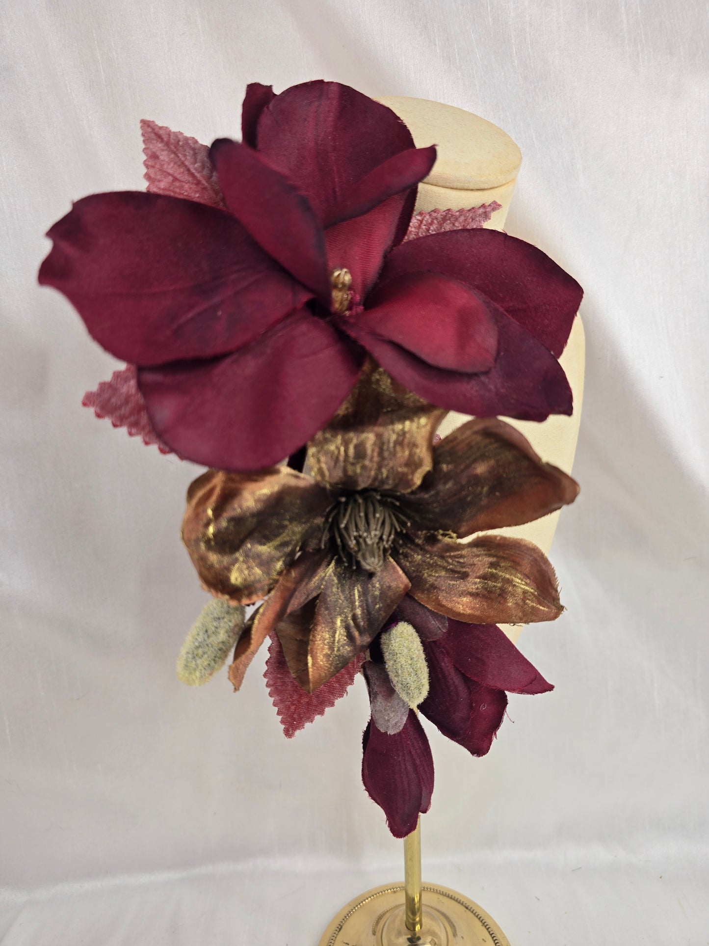 Extra large burgundy and bronze magnolia corsage