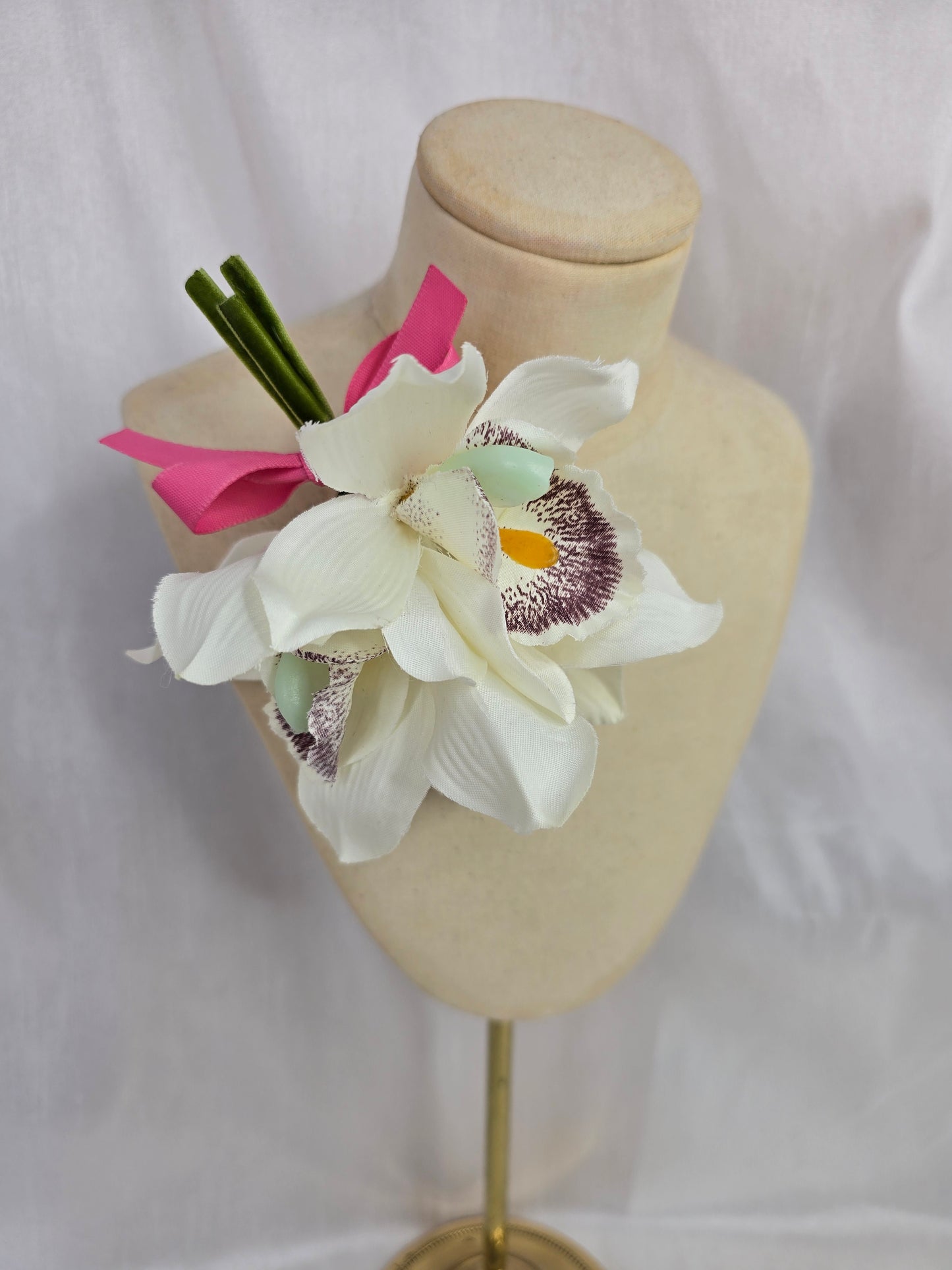 White orchid hair flower and corsage set