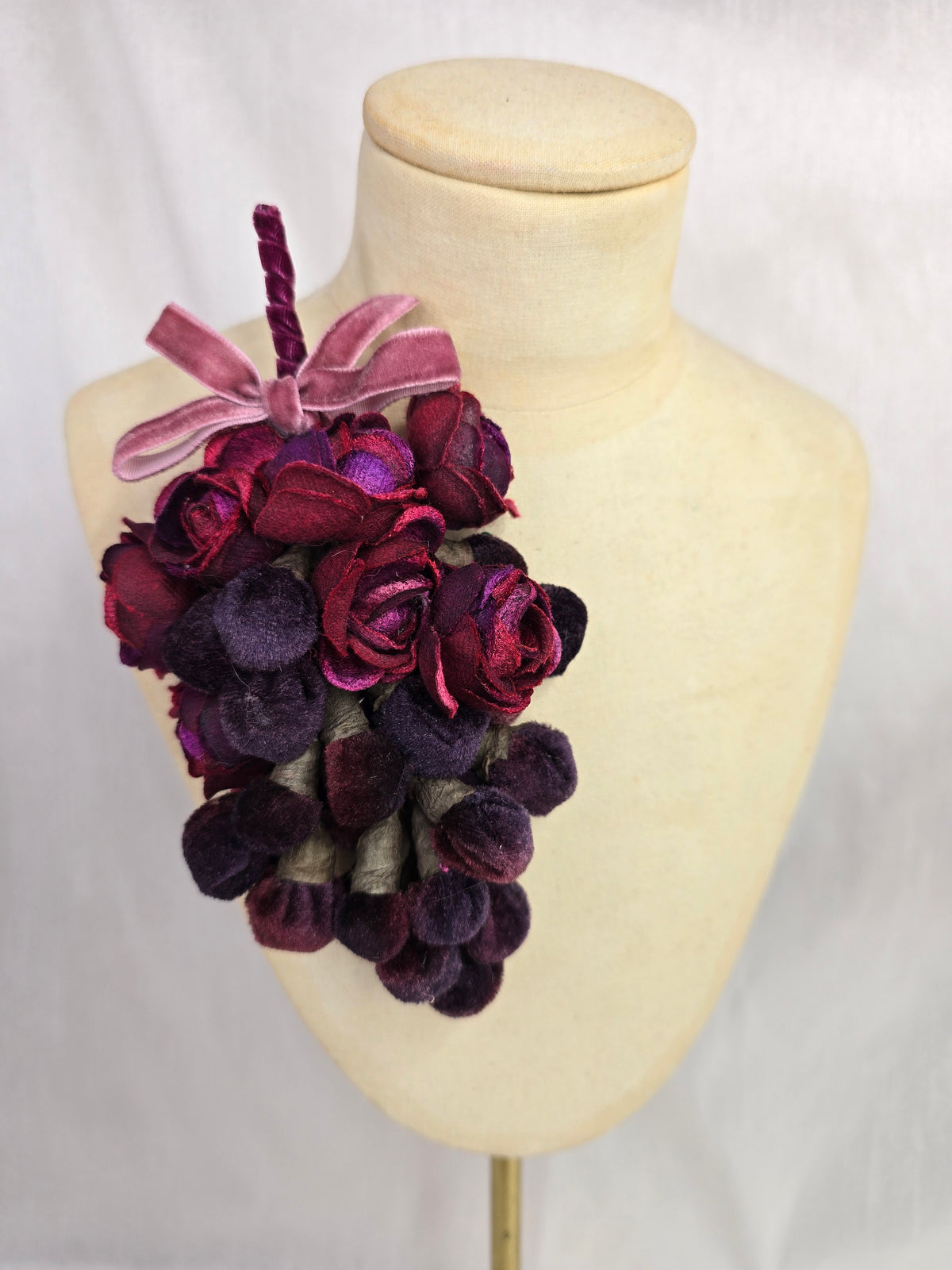 Purple velvet bud hair flower and corsage set