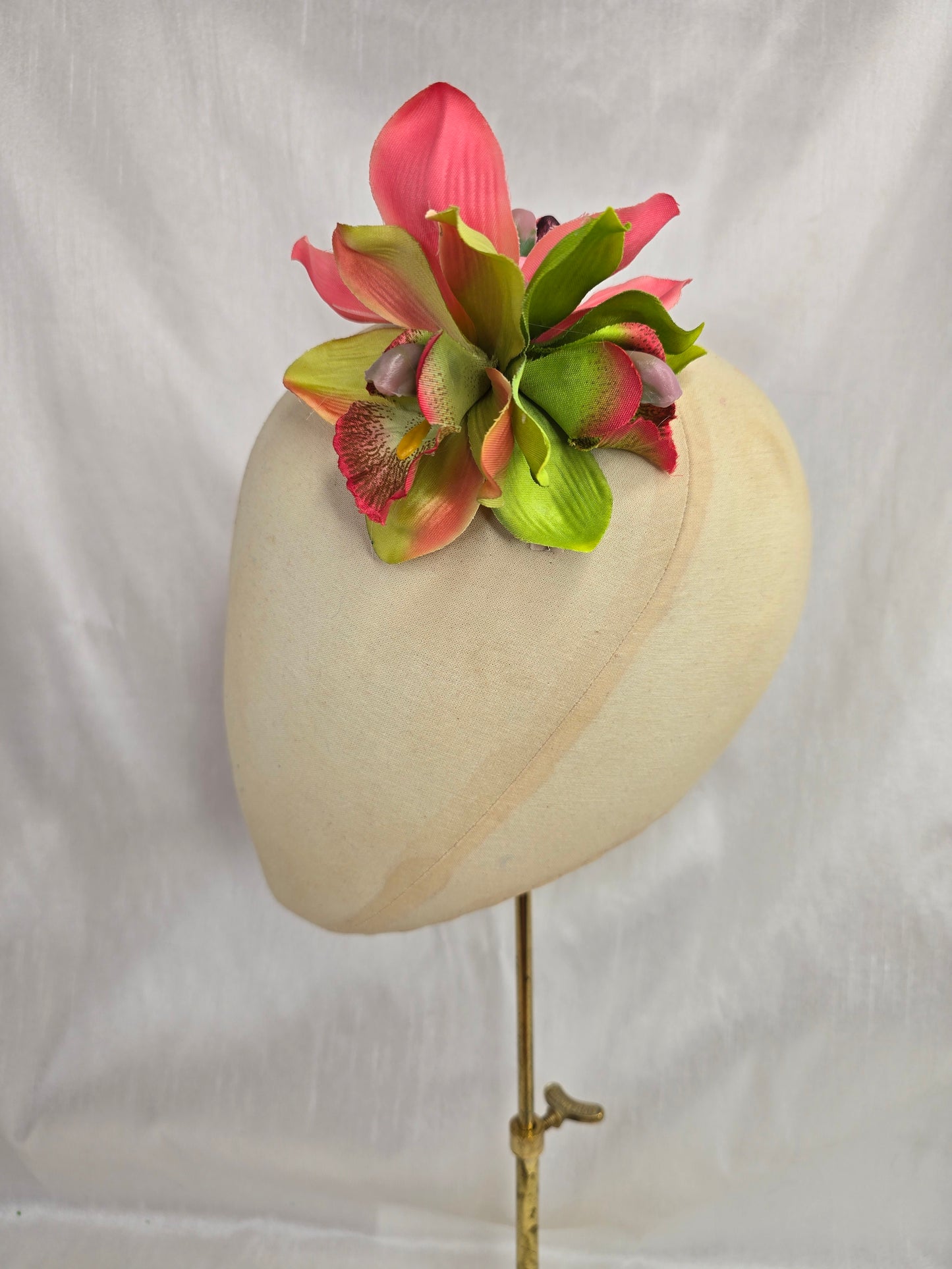 Pink and green orchid hair flower