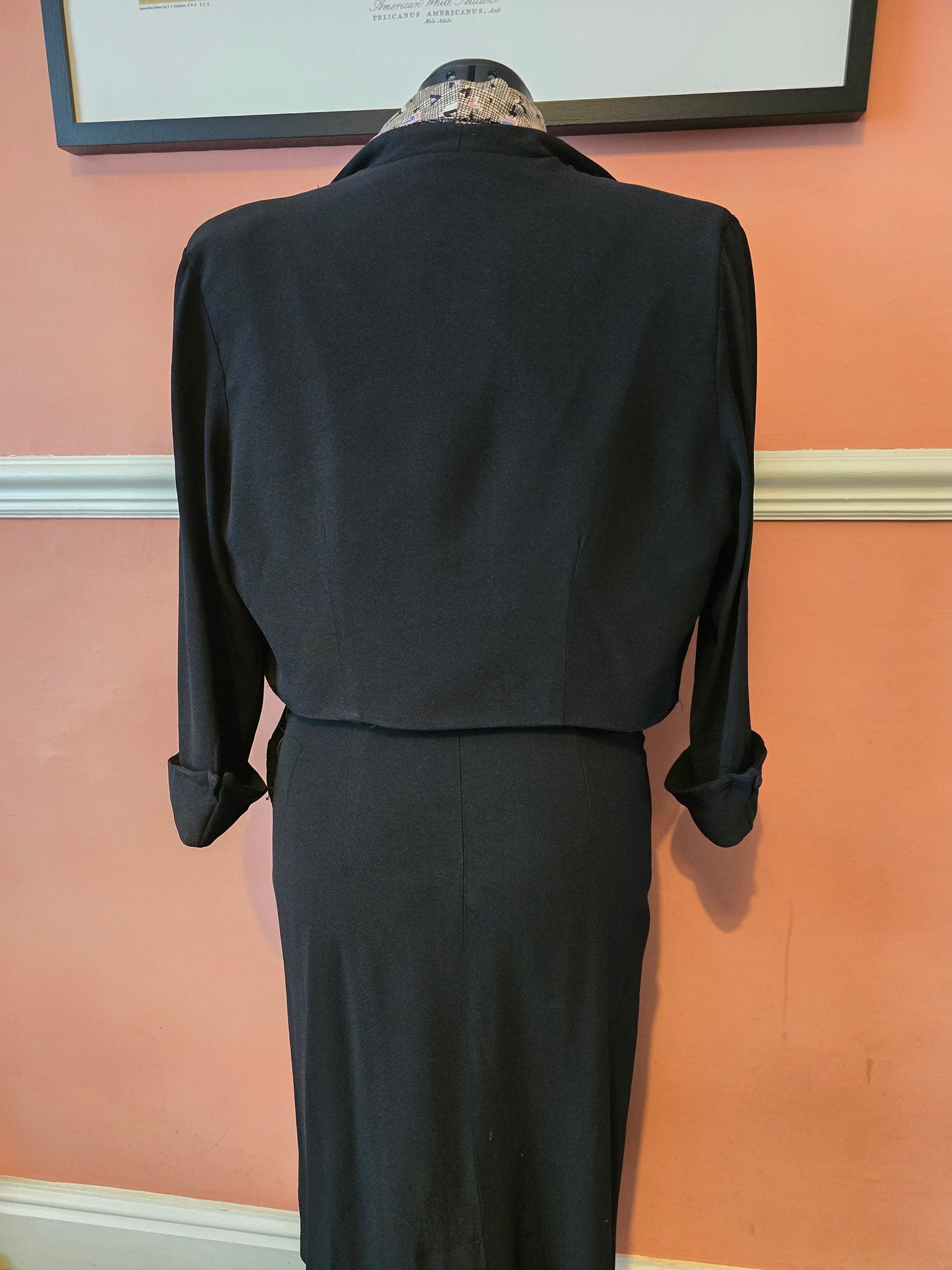 Rare late 1930s / 1940s vintage dress suit with rayon crepe bolero jacket