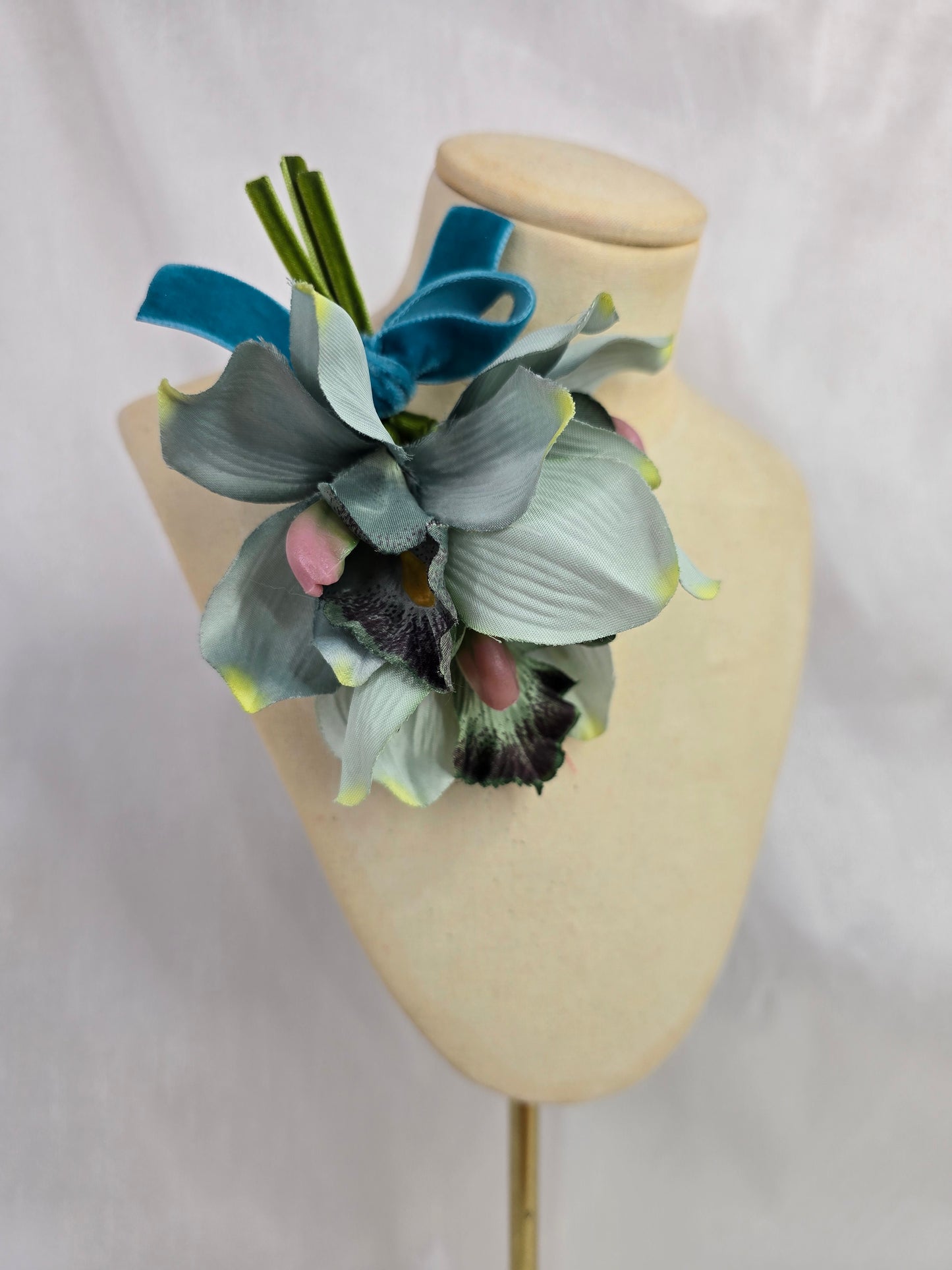 Duck egg orchid hair flower and corsage set