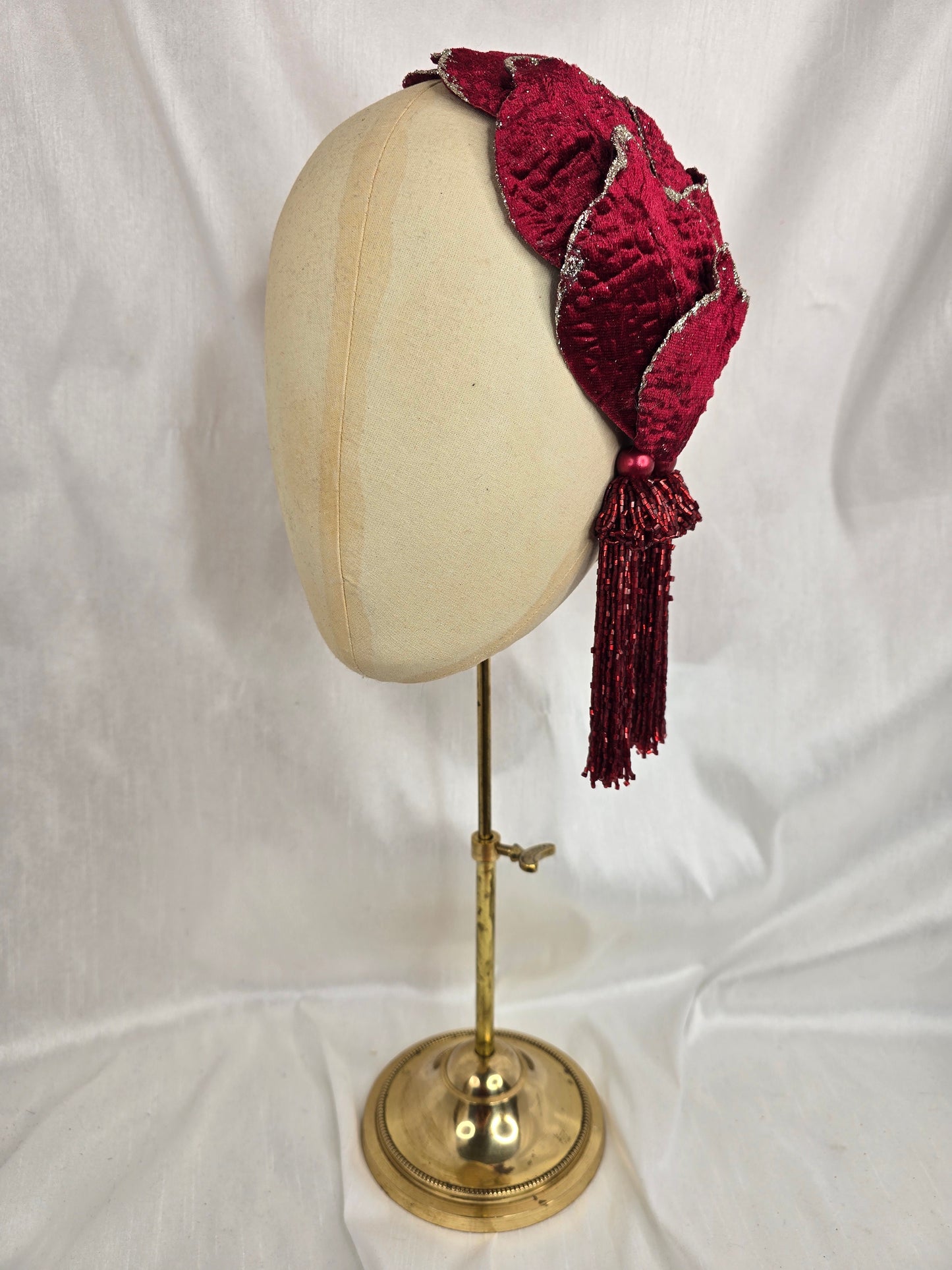 Wine red half hat/fascinator with beaded tassels (made to order)