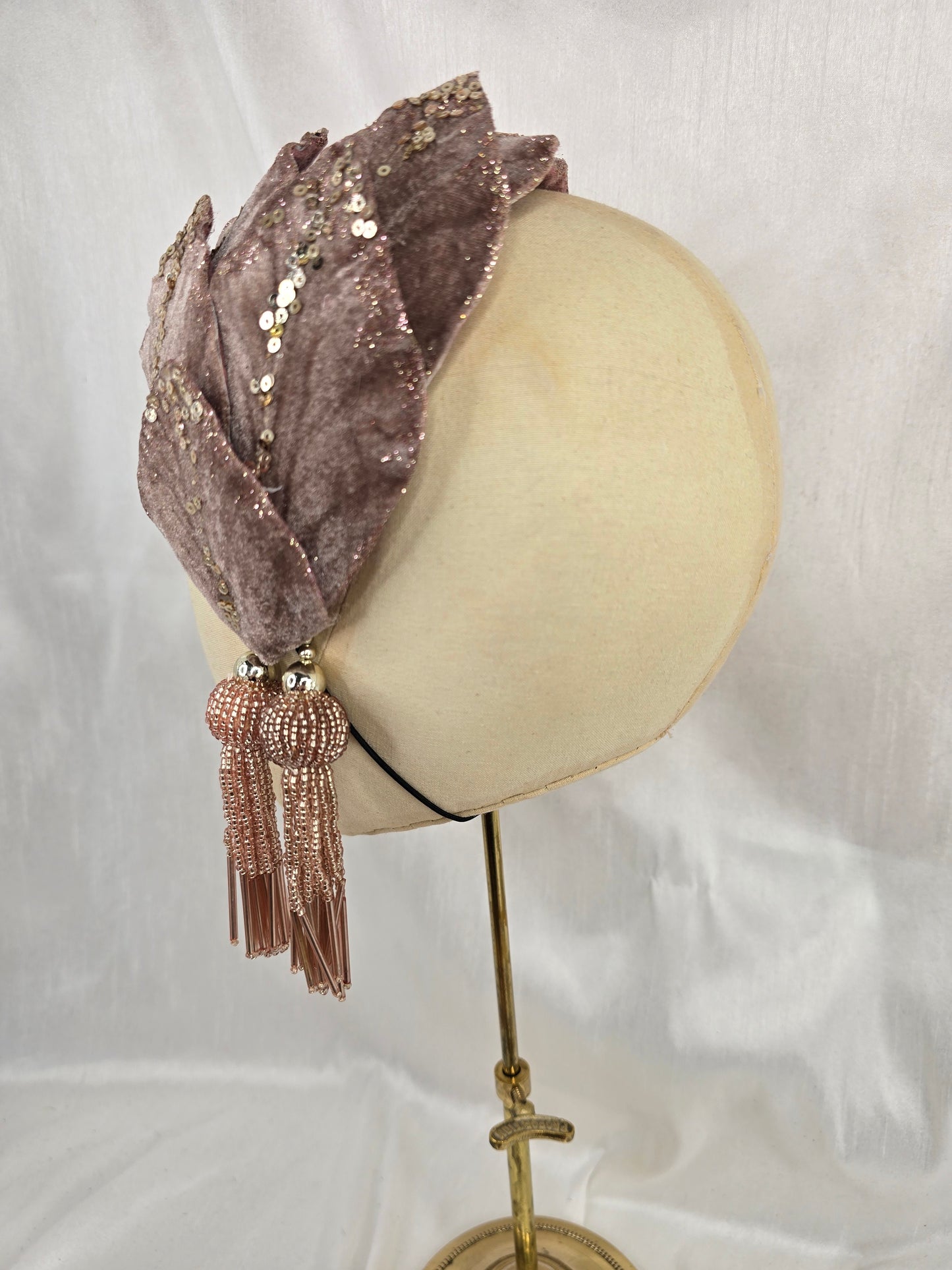 Rose gold glittered half hat/fascinator with beaded tassels (made to order)