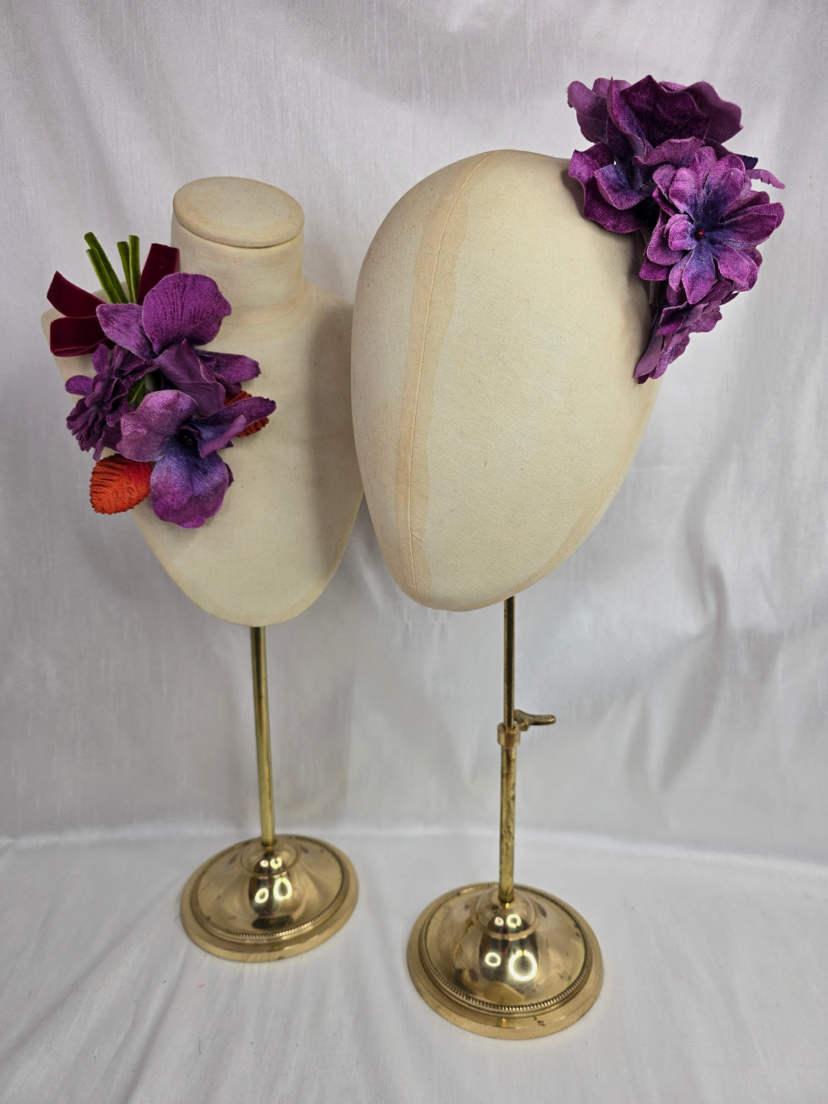 Purple velvet orchid hair flower and corsage set