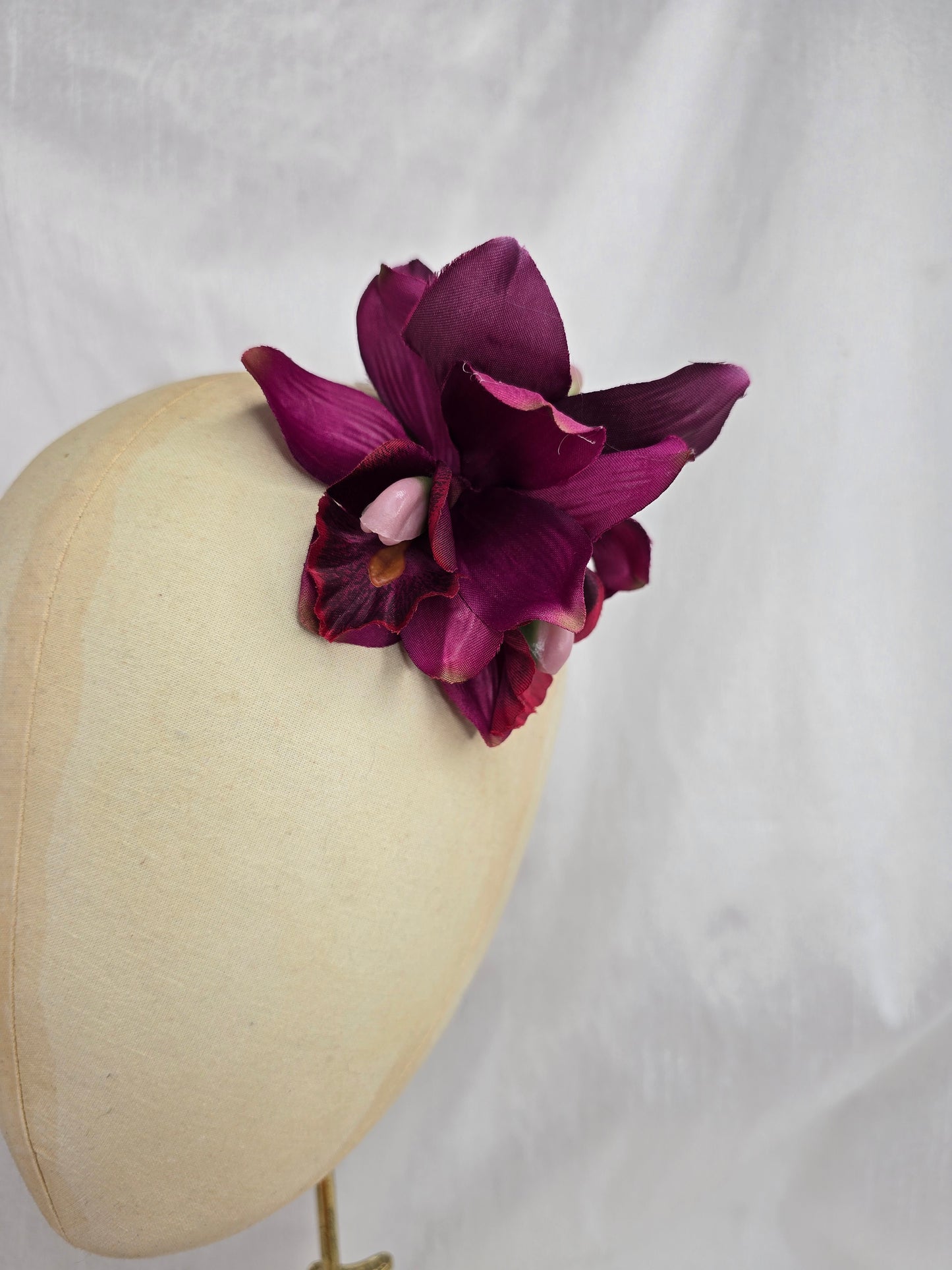 Mulberry orchid hair flower and corsage set