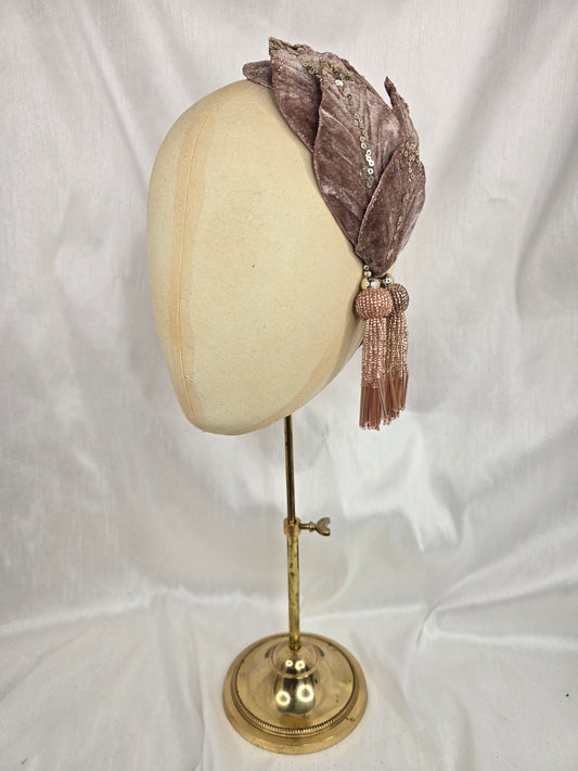 Rose gold glittered half hat/fascinator with beaded tassels (made to order)