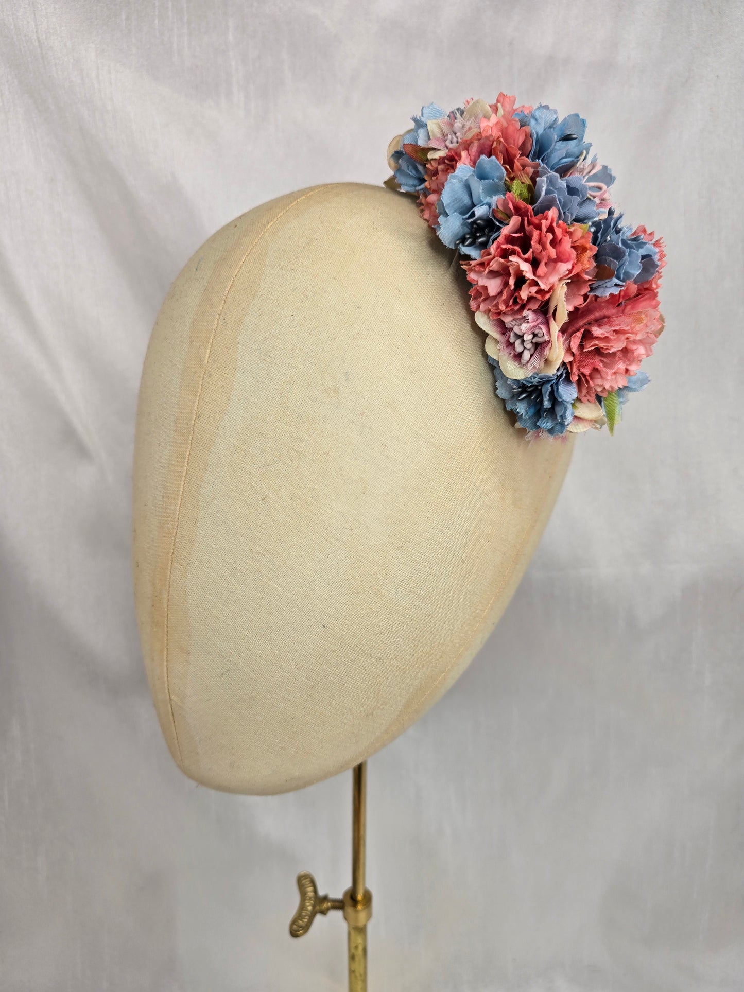 Medium blue/pink/lilac blossom hair flower/corsage