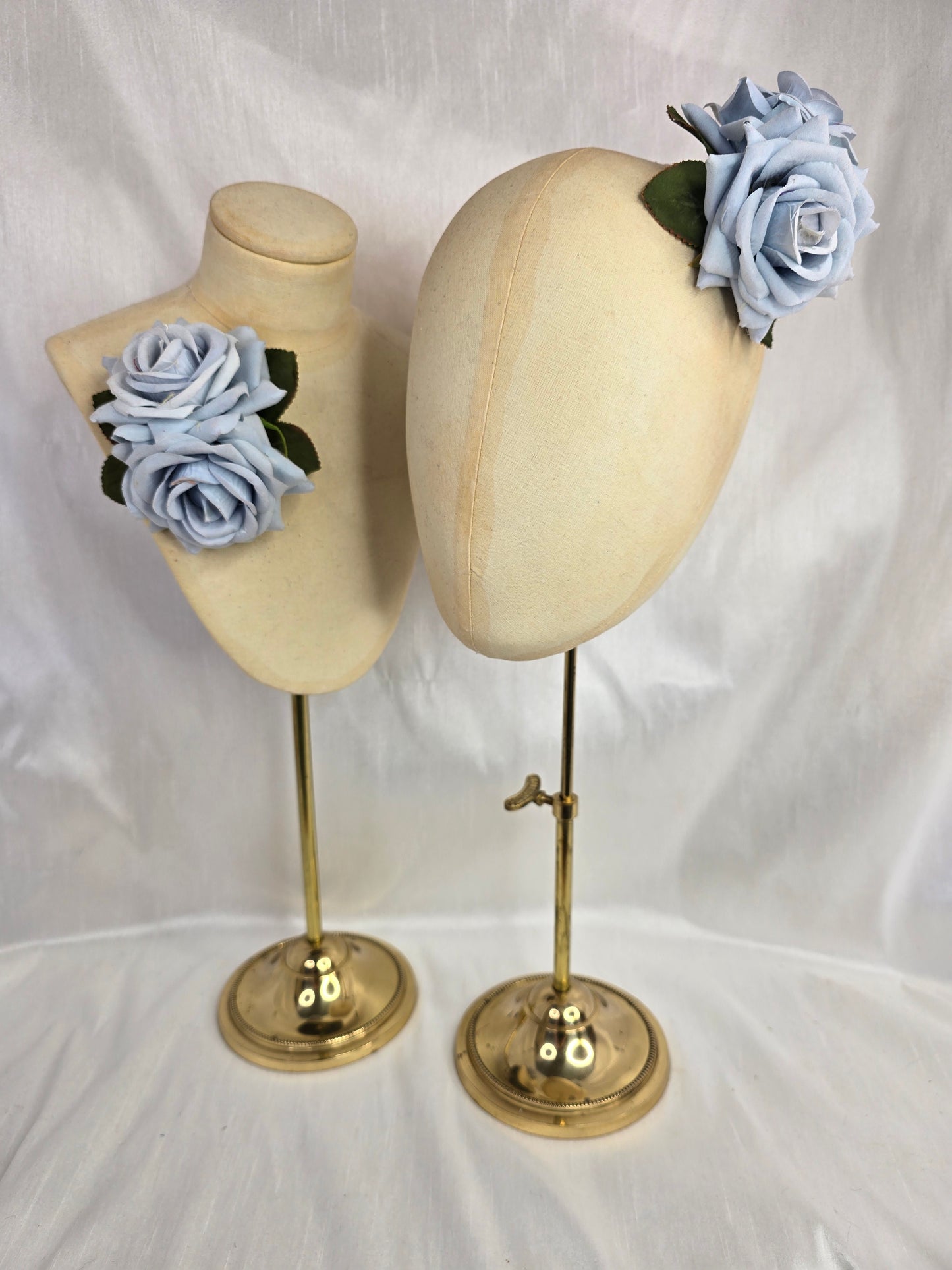 Pale blue rose hair flower