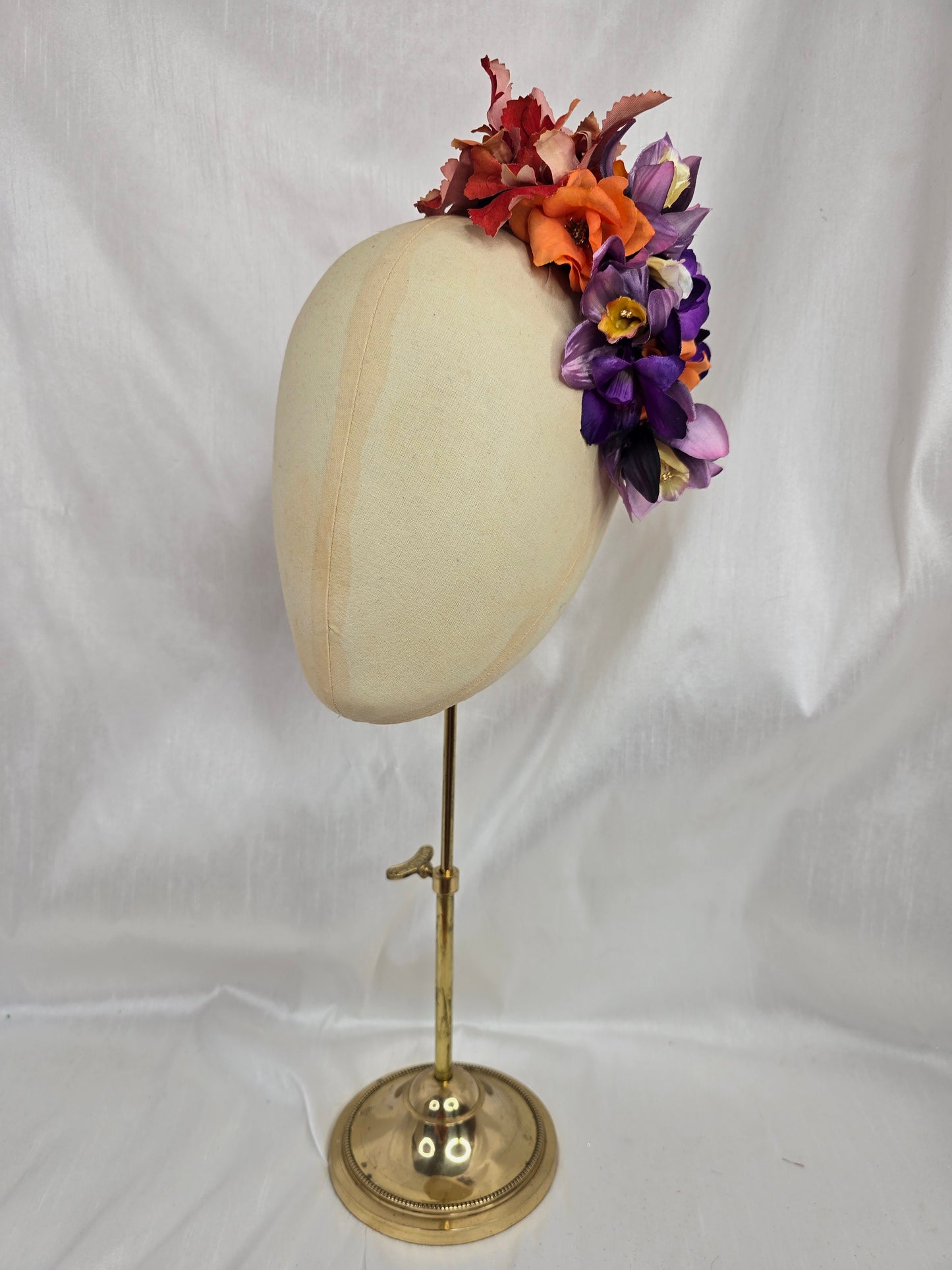 Large orange and purple orchid hair flower