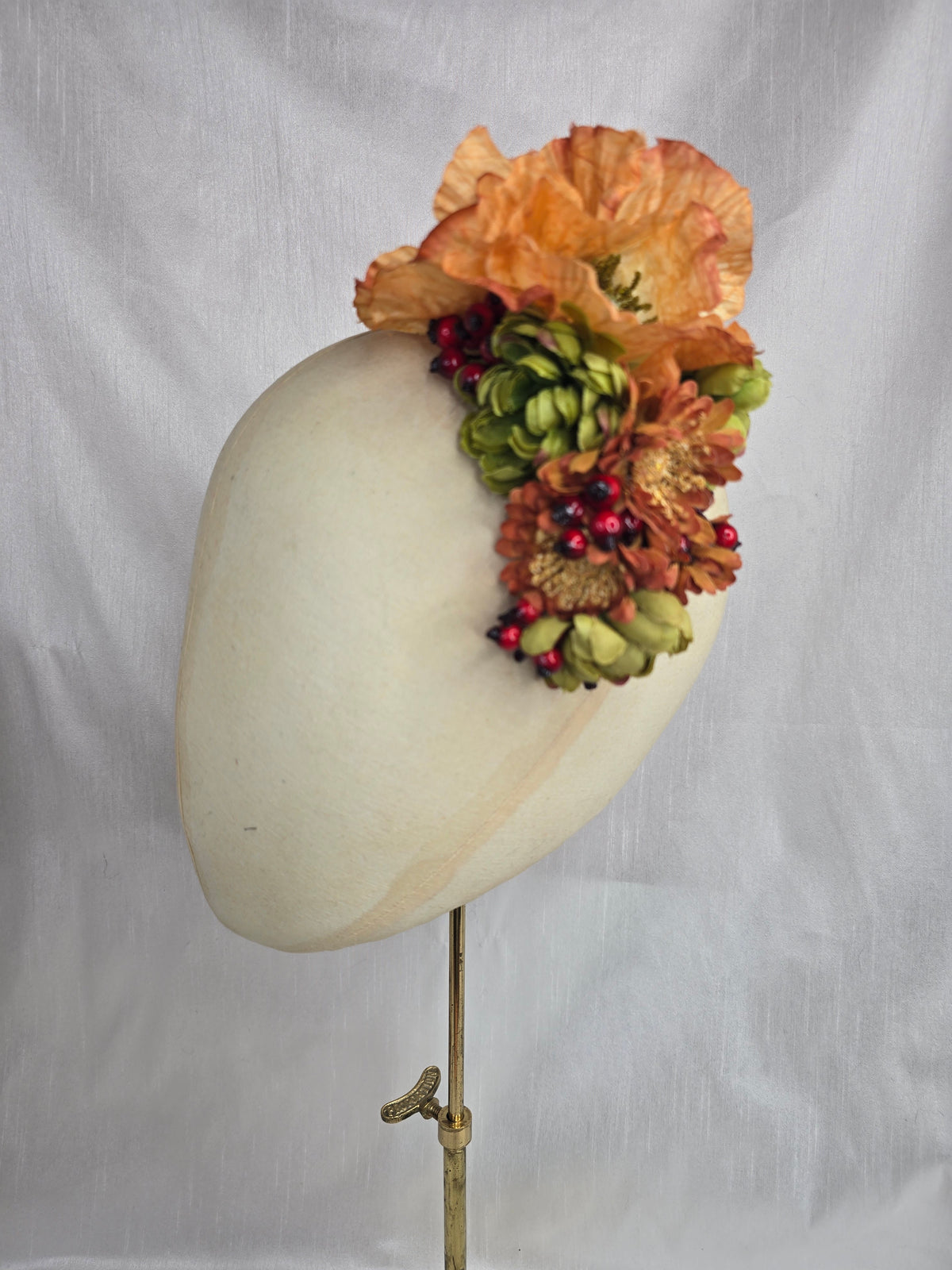 Orange, green and red berry hair flower and corsage set