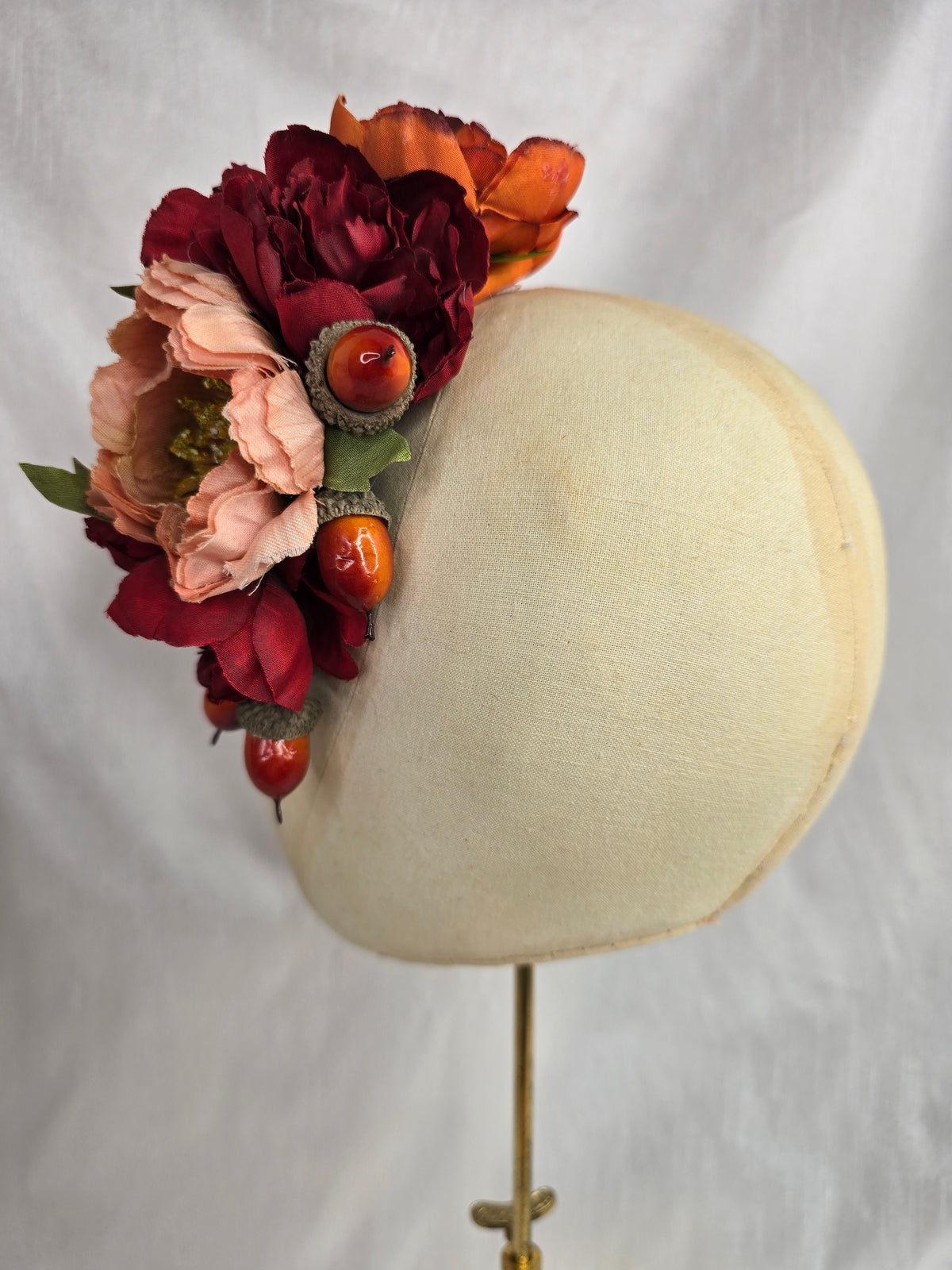 Peach, orange, red and acorn hair flower and corsage set
