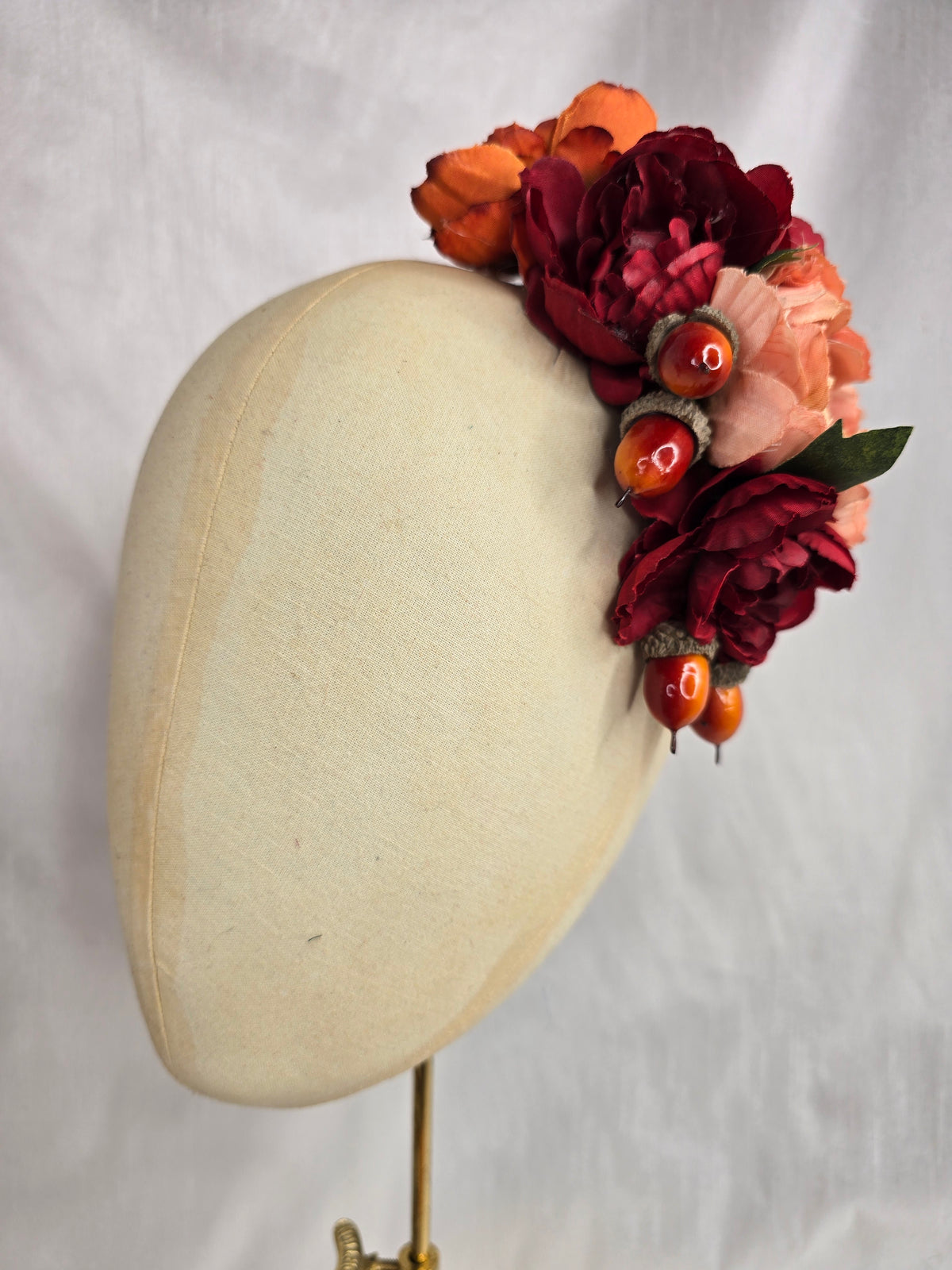 Peach, orange, red and acorn hair flower and corsage set