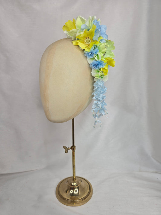 Large yellow/green/blue cascade dangly hair flower