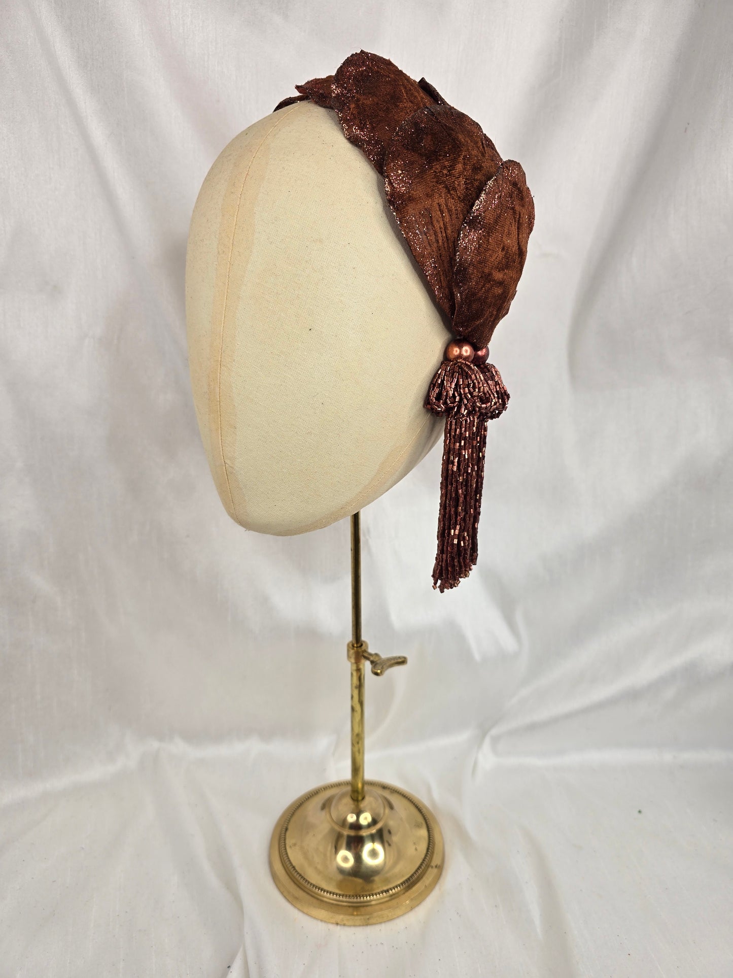 Chestnut brown glittered half hat/fascinator with beaded tassels (made to order)