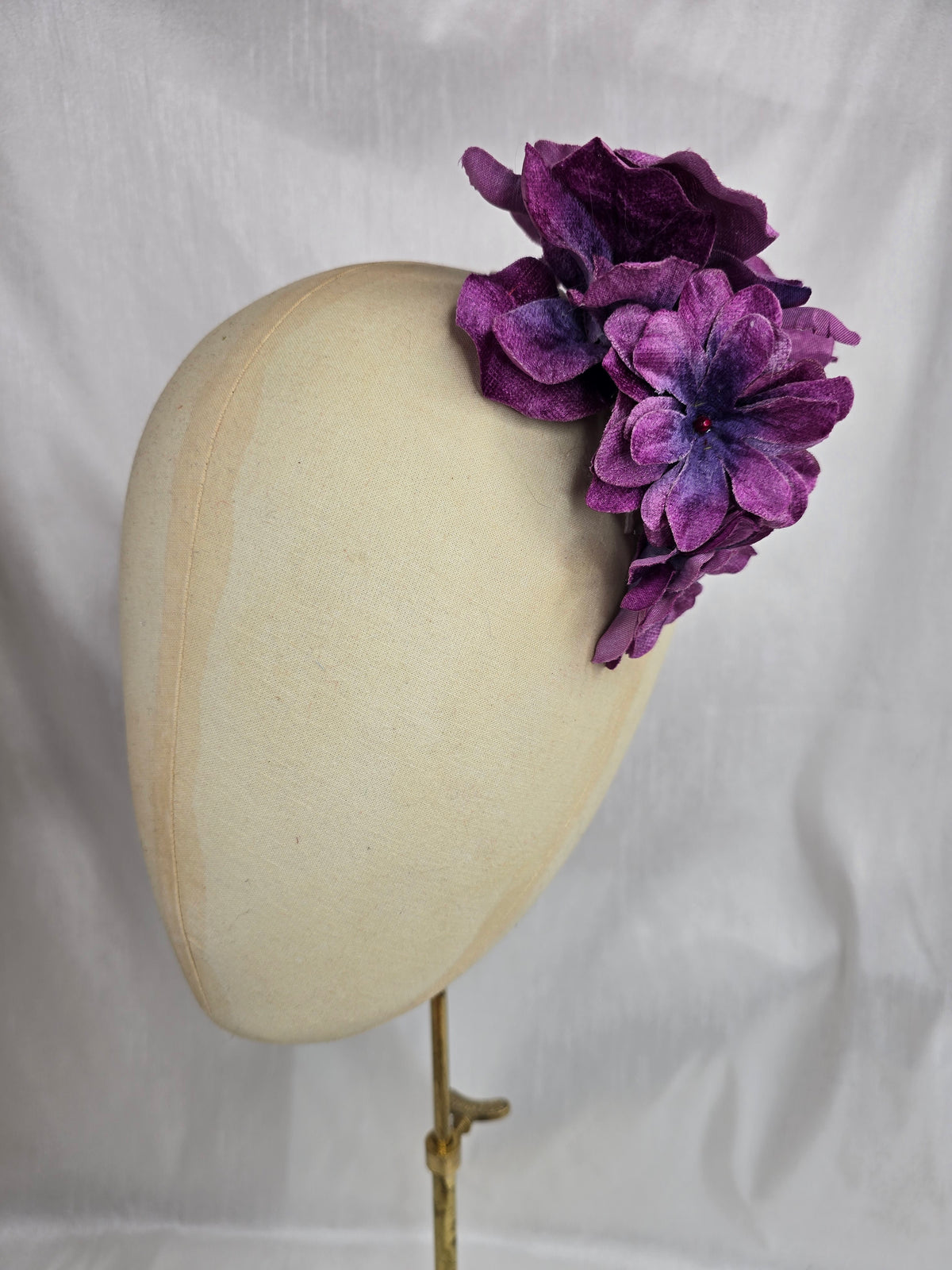 Purple velvet orchid hair flower and corsage set