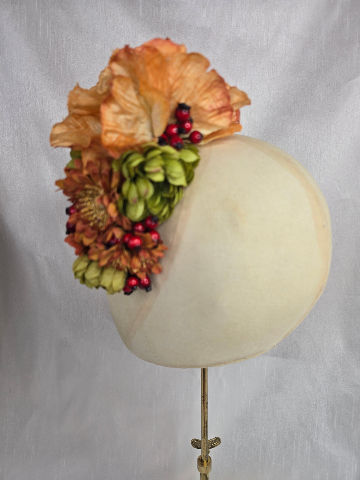 Orange, green and red berry hair flower and corsage set