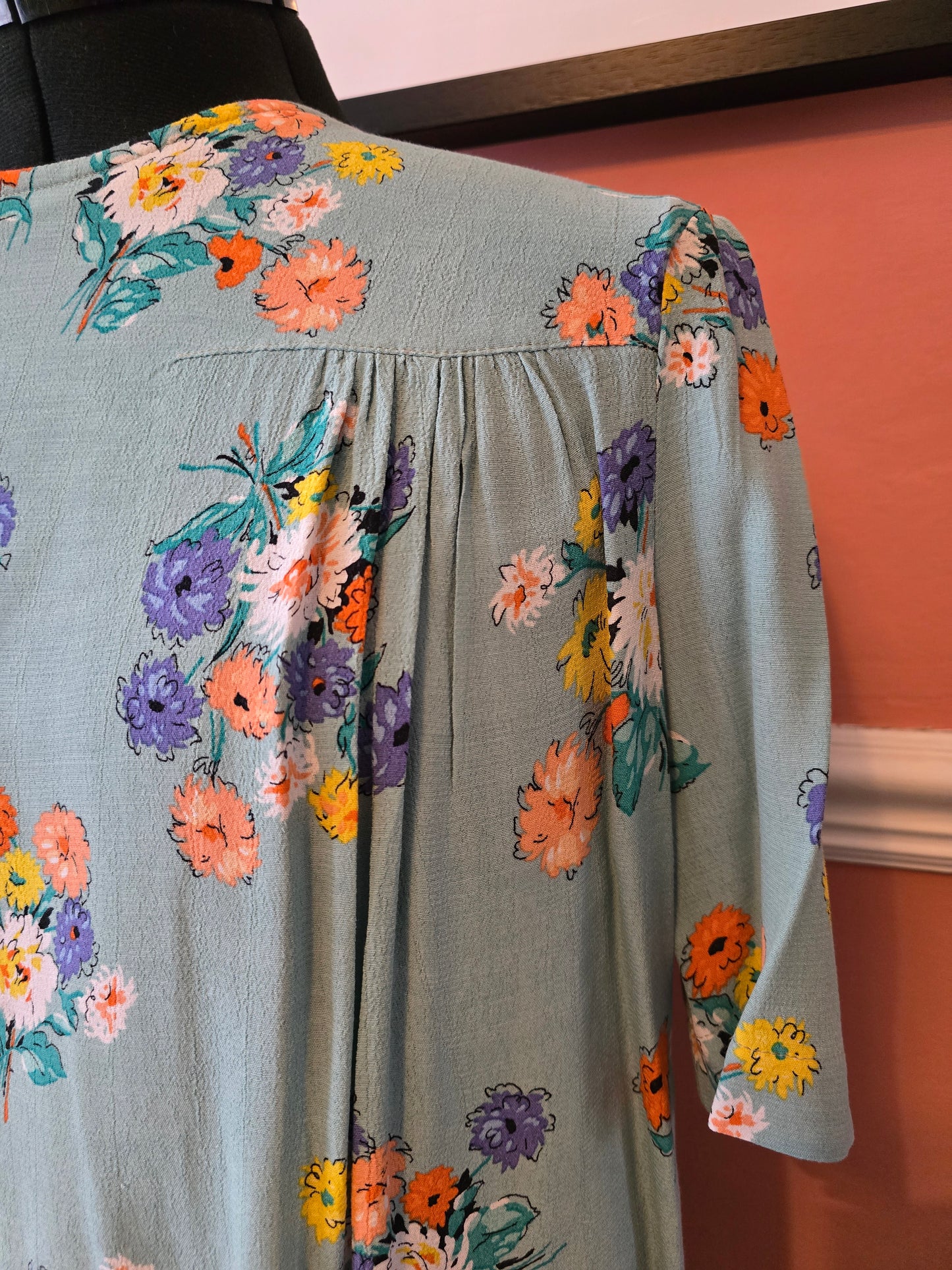 House of Foxy aqua and flower print viscose blouse size 12