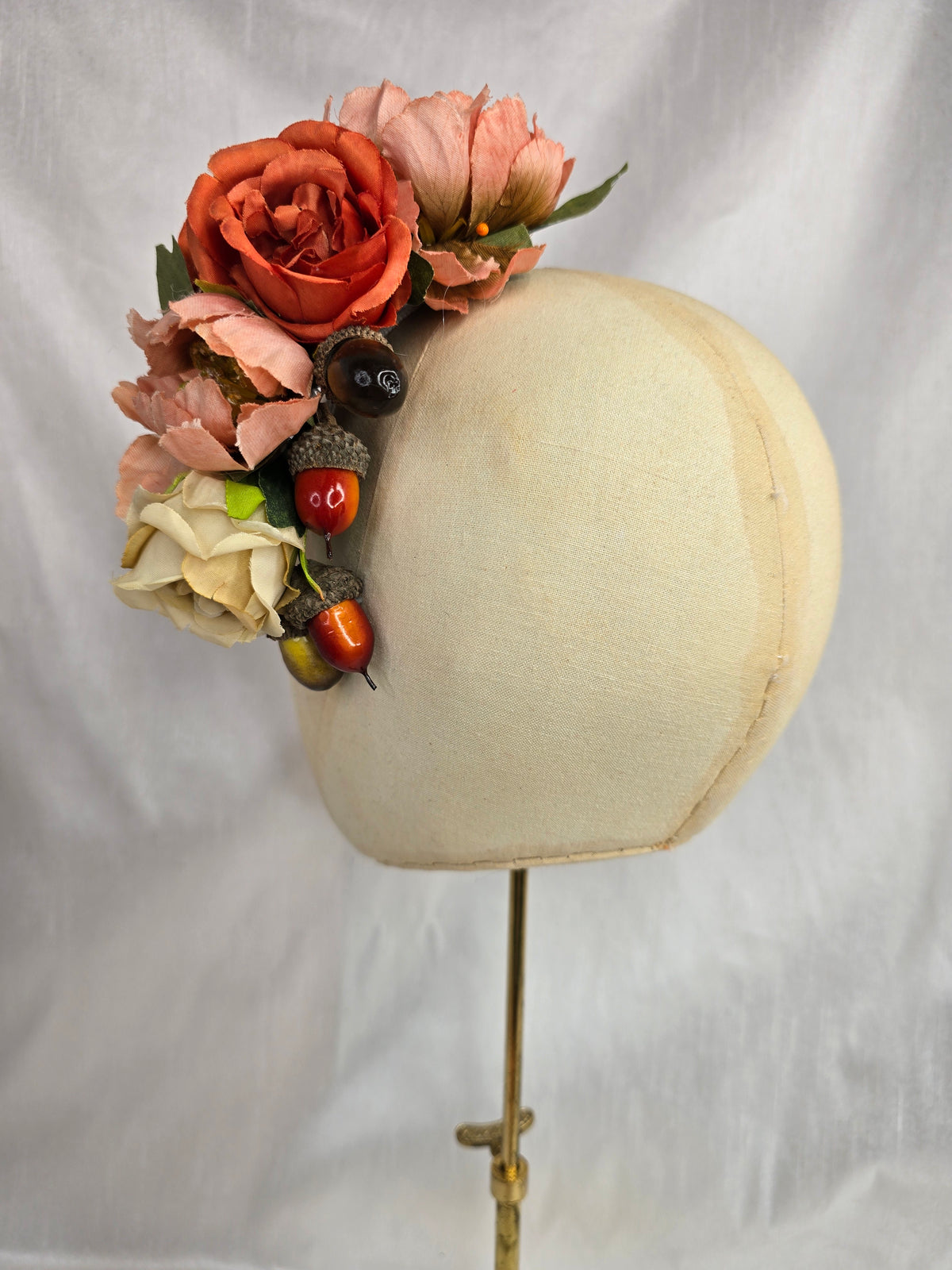 Peach, orange, cream and acorn hair flower and corsage set