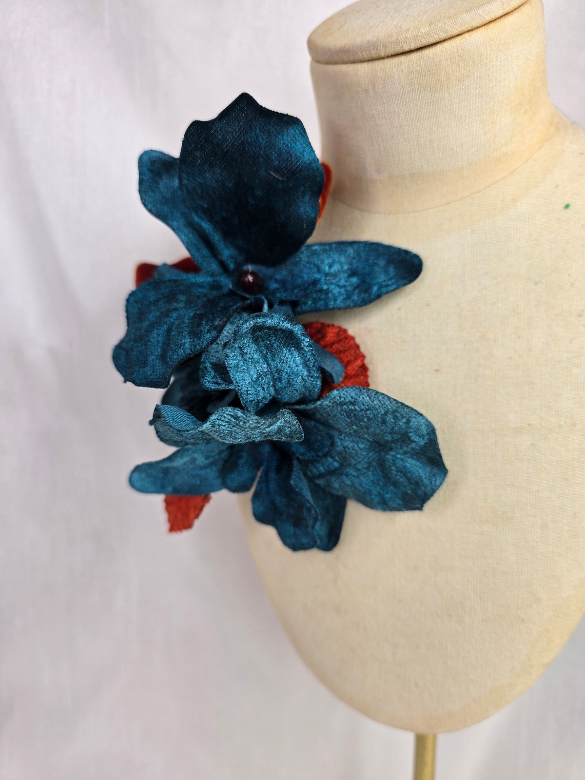 Teal velvet orchid hair flower and corsage set