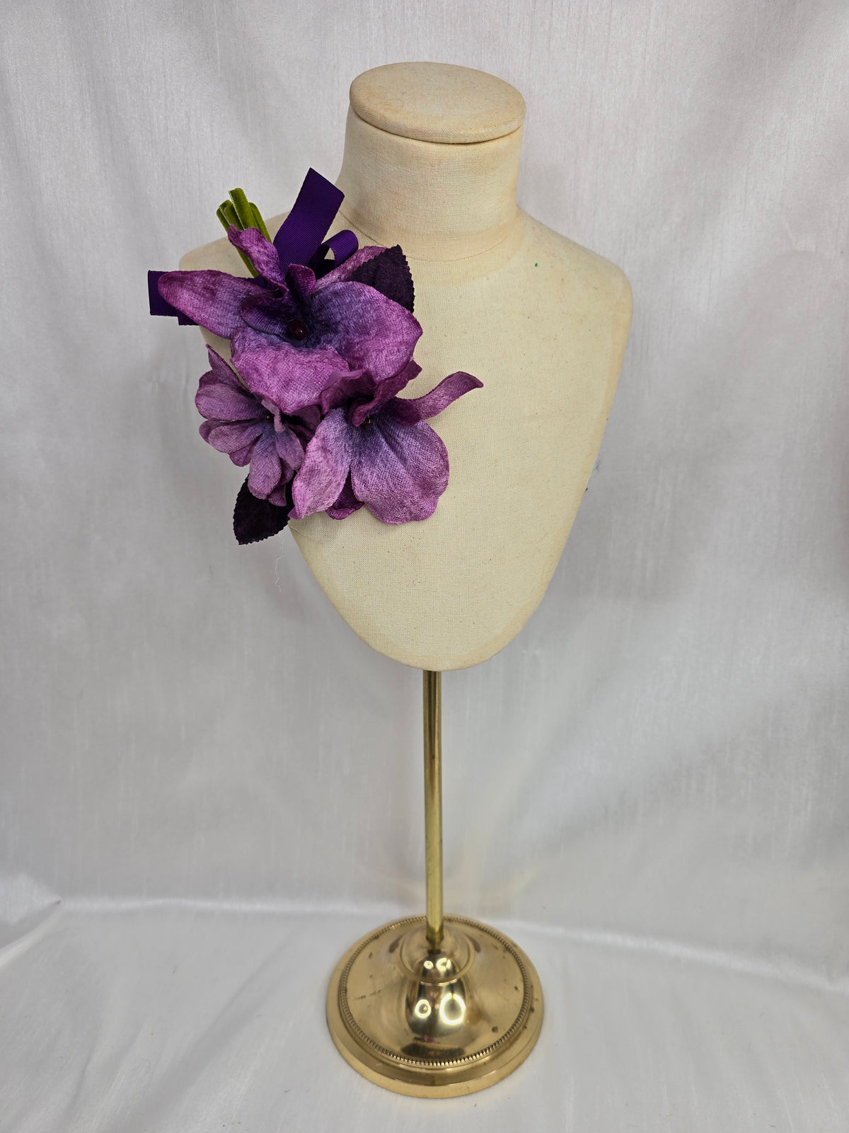Purple velvet orchid hair flower and corsage set