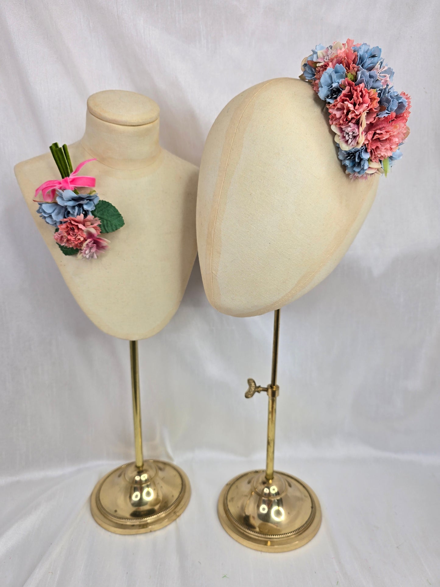 Medium blue/pink/lilac blossom hair flower/corsage
