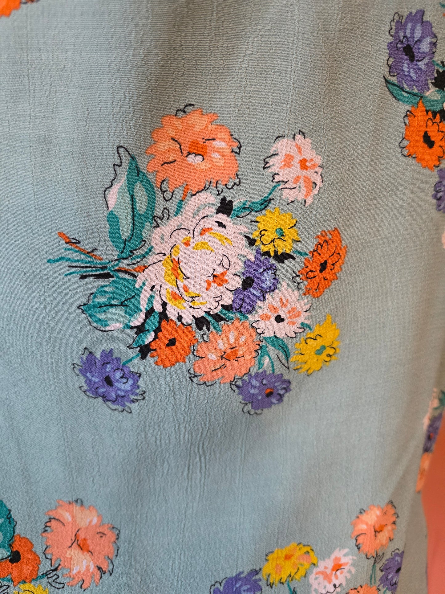 House of Foxy aqua and flower print viscose blouse size 12