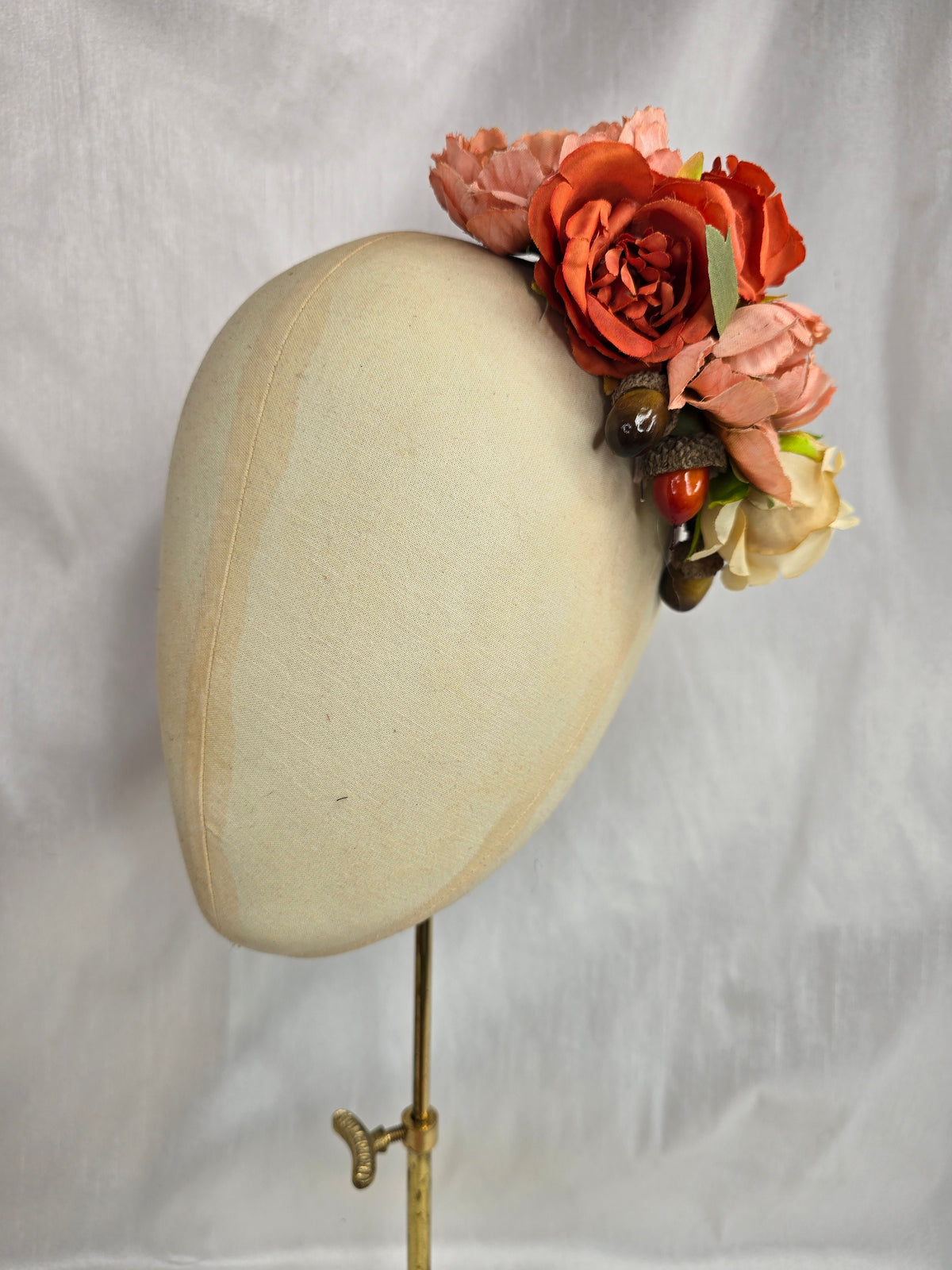 Peach, orange, cream and acorn hair flower and corsage set