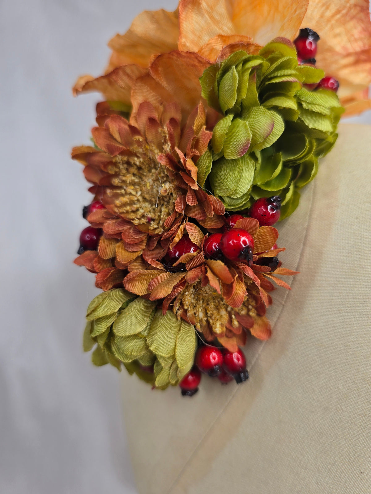 Orange, green and red berry hair flower and corsage set