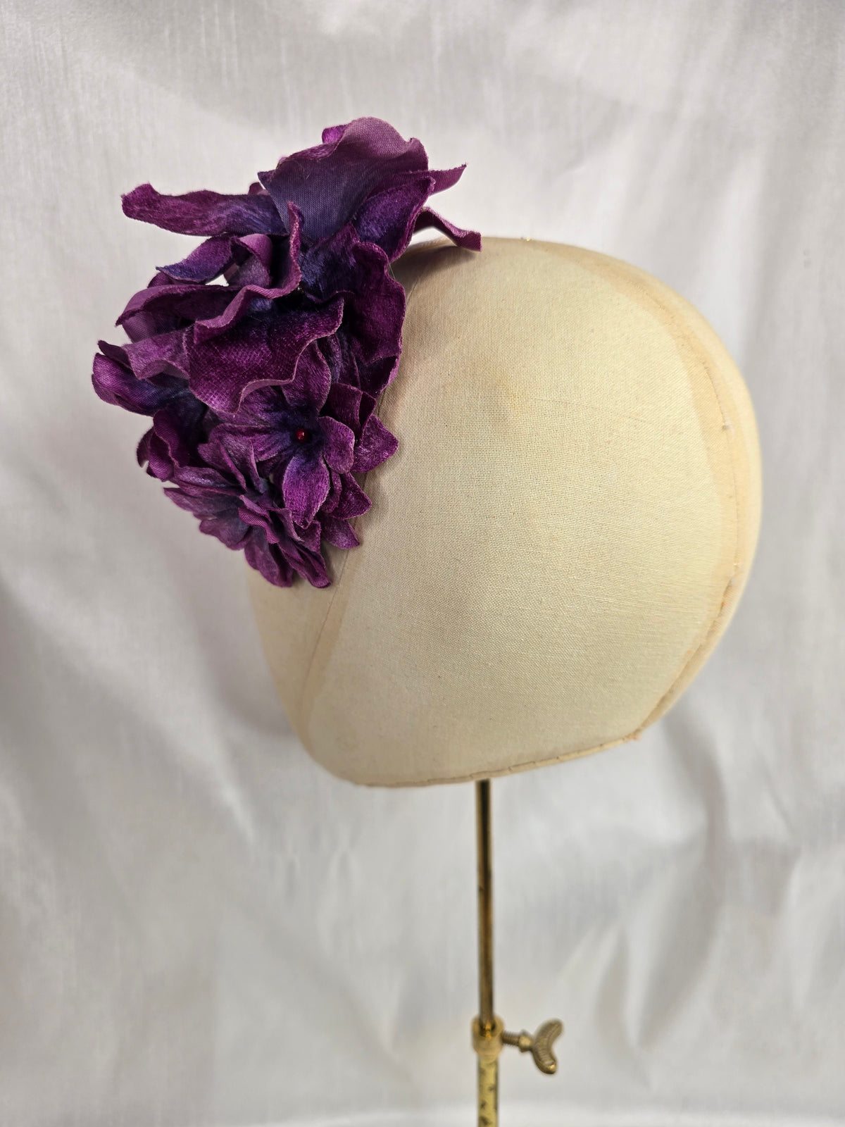 Purple velvet orchid hair flower and corsage set