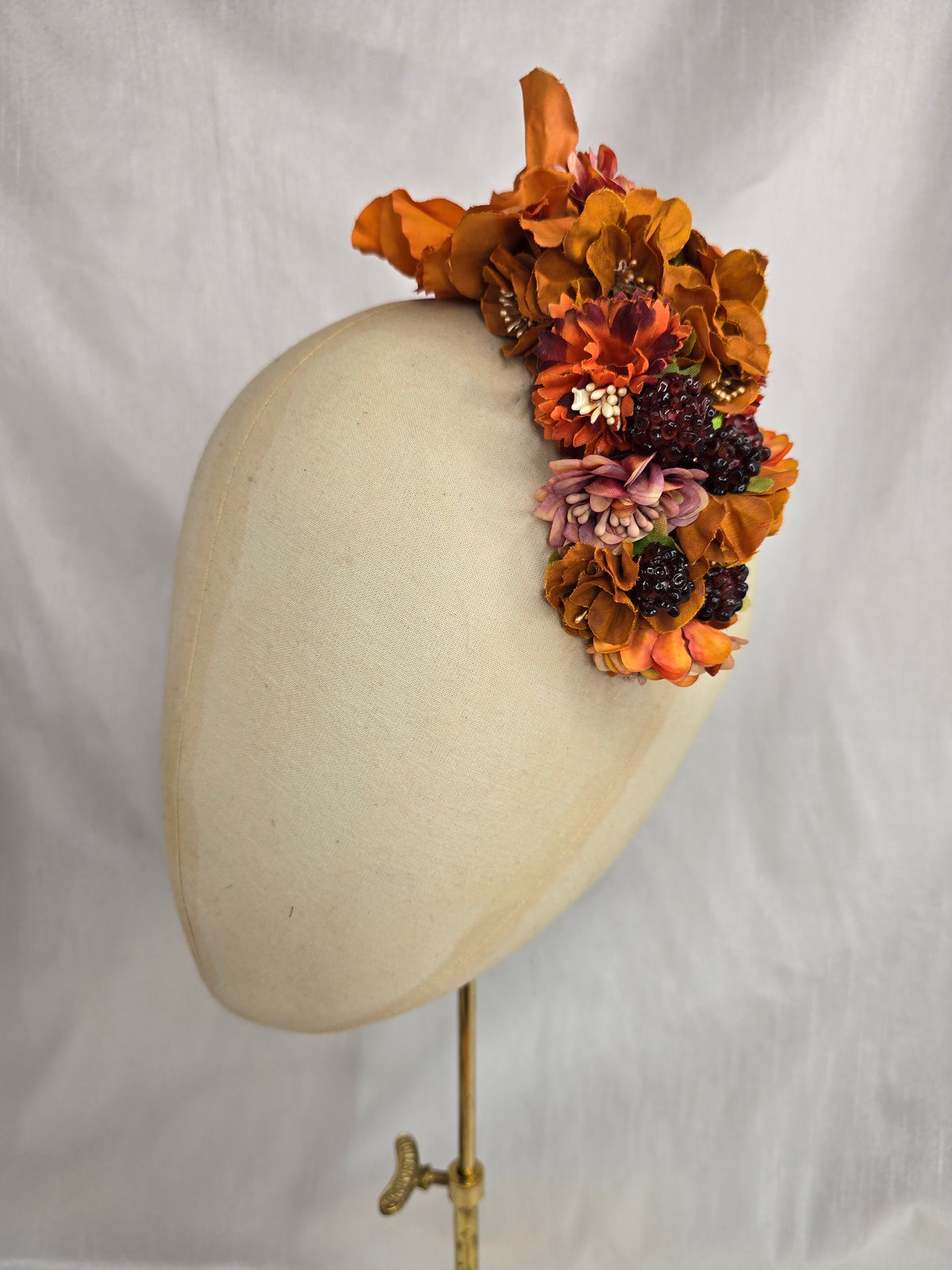 Peach, orange and raspberry hair flower and corsage set