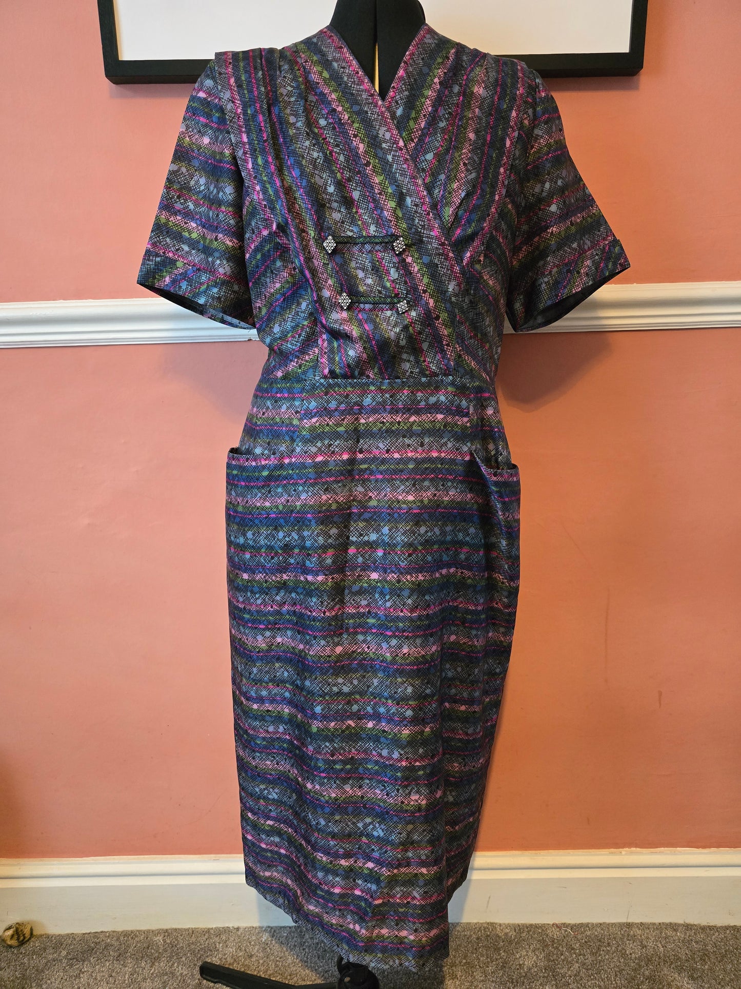 1950s abstract print acetate dress size 14/16