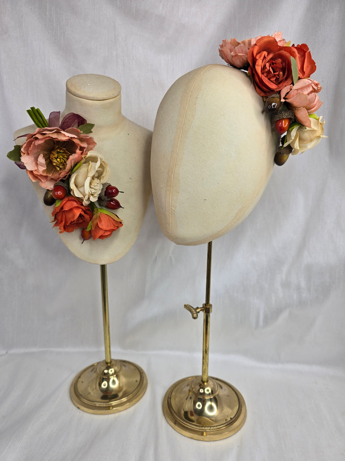 Peach, orange, cream and acorn hair flower and corsage set