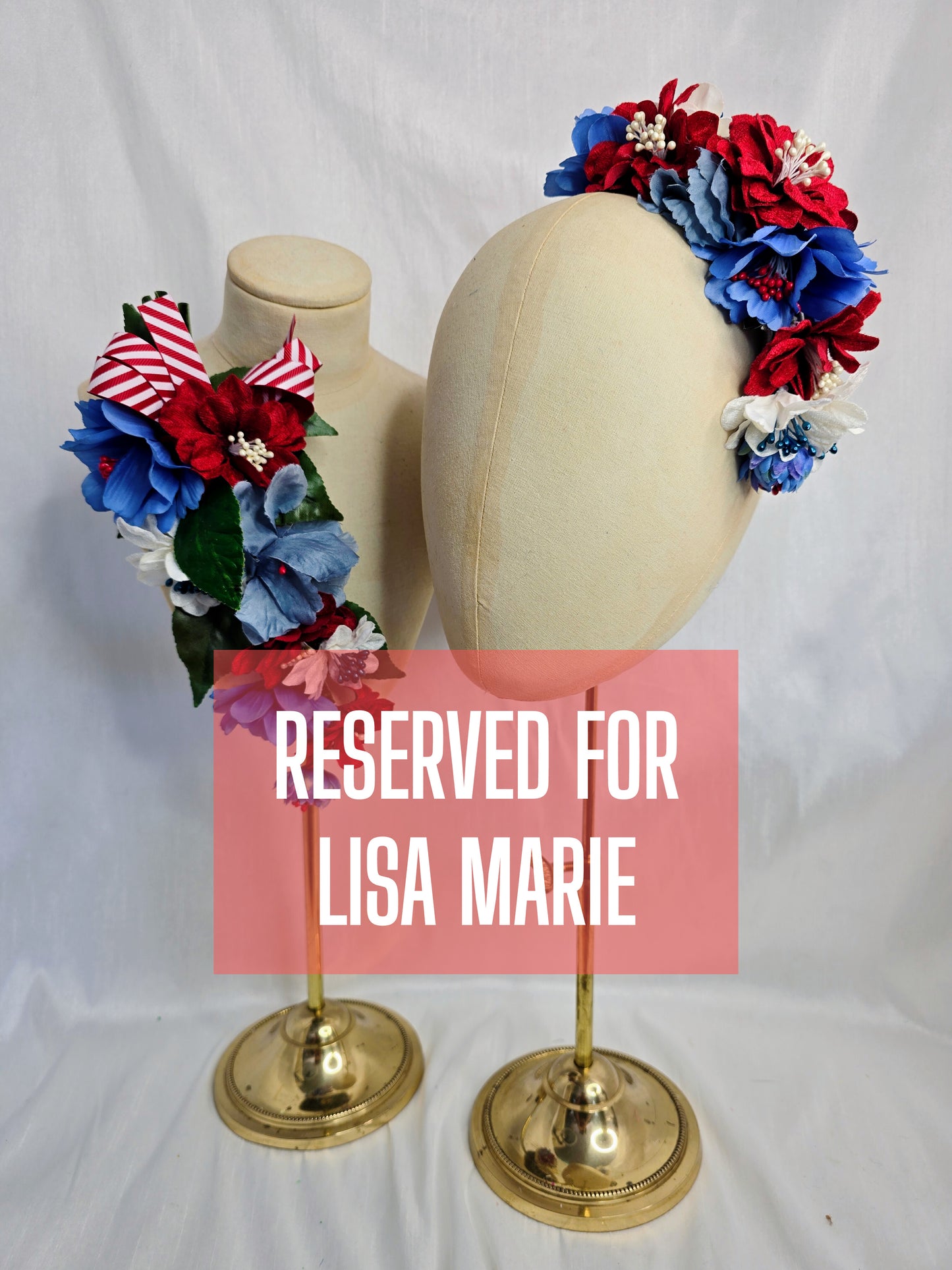 Reserved for Lisa Marie red, white and blue hair flower and corsage set