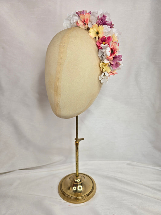 White, yellow and pink cascade hair flower