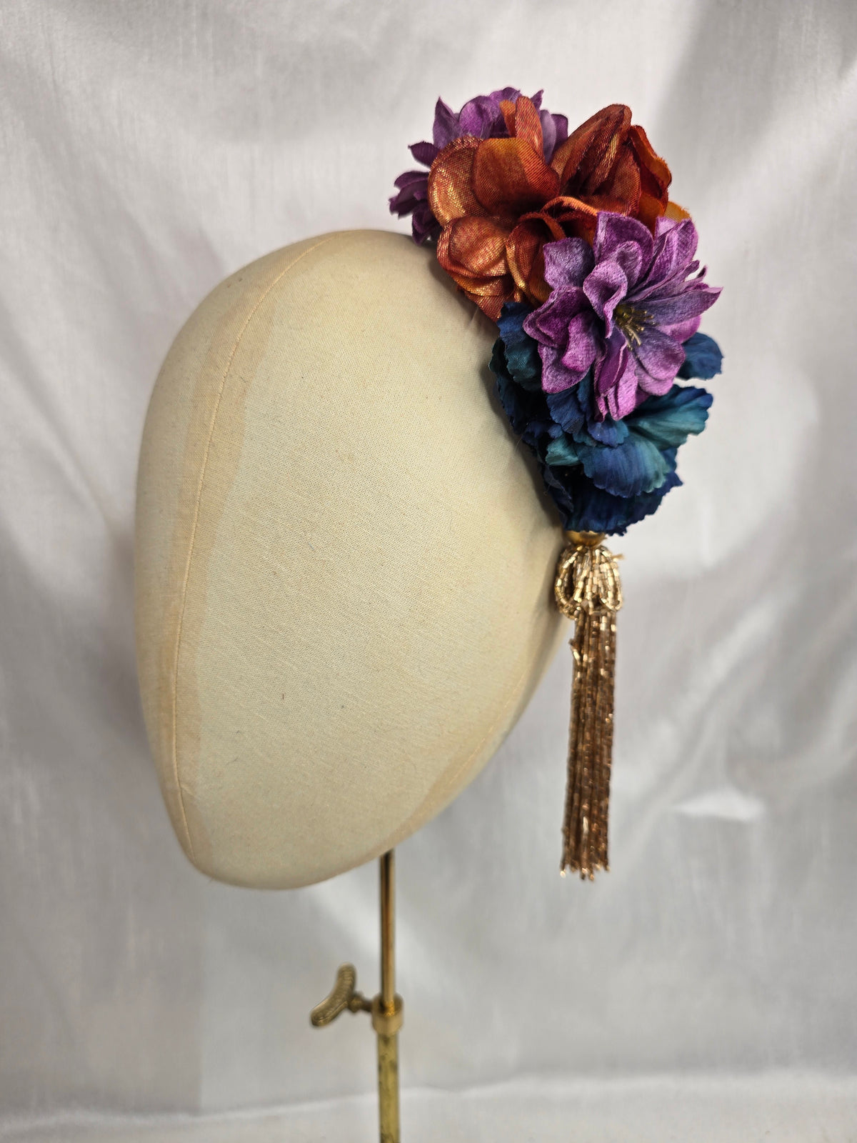 Medium multi autumn flower headpiece/corsage with beaded tassel