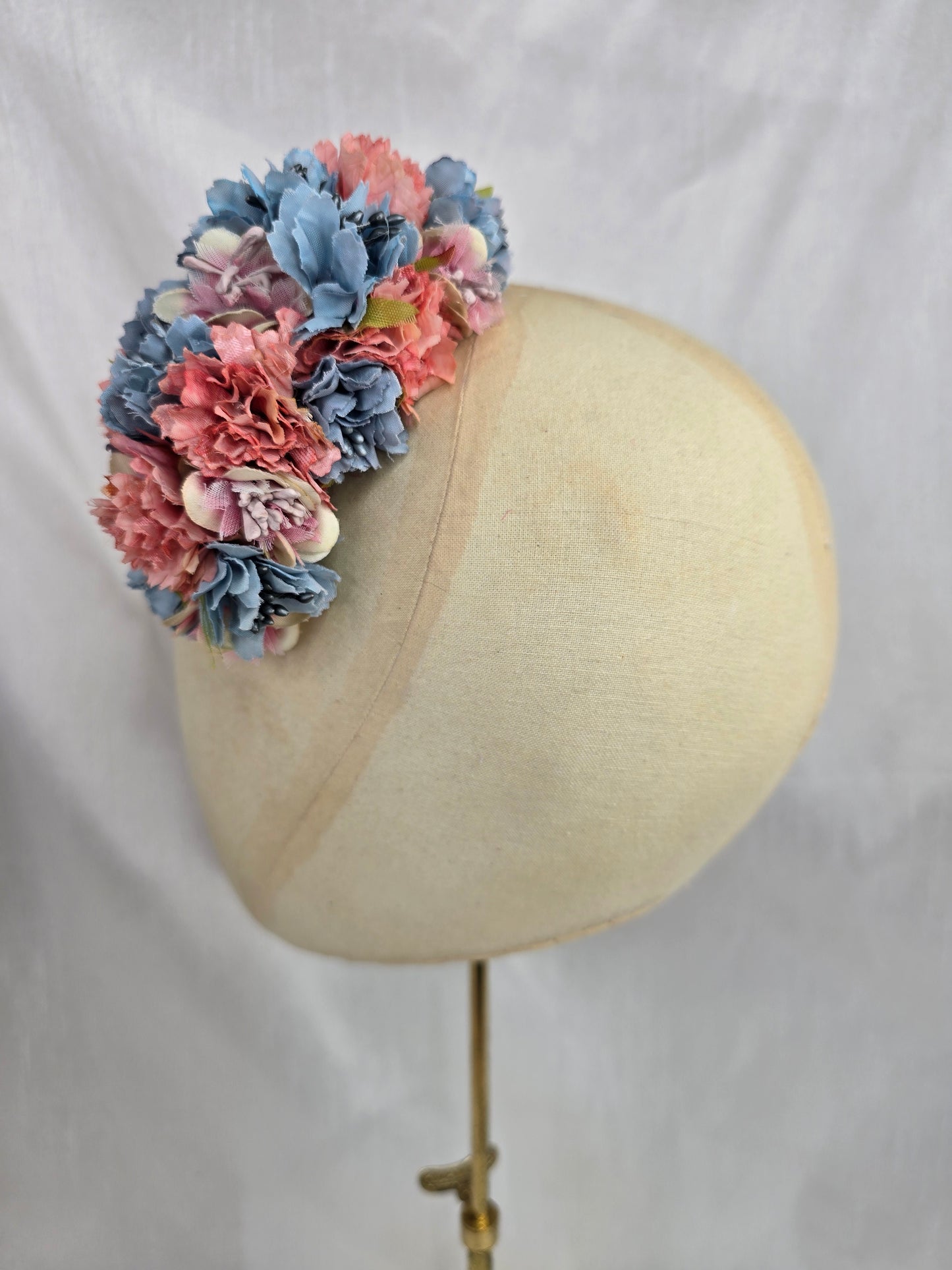 Medium blue/pink/lilac blossom hair flower/corsage