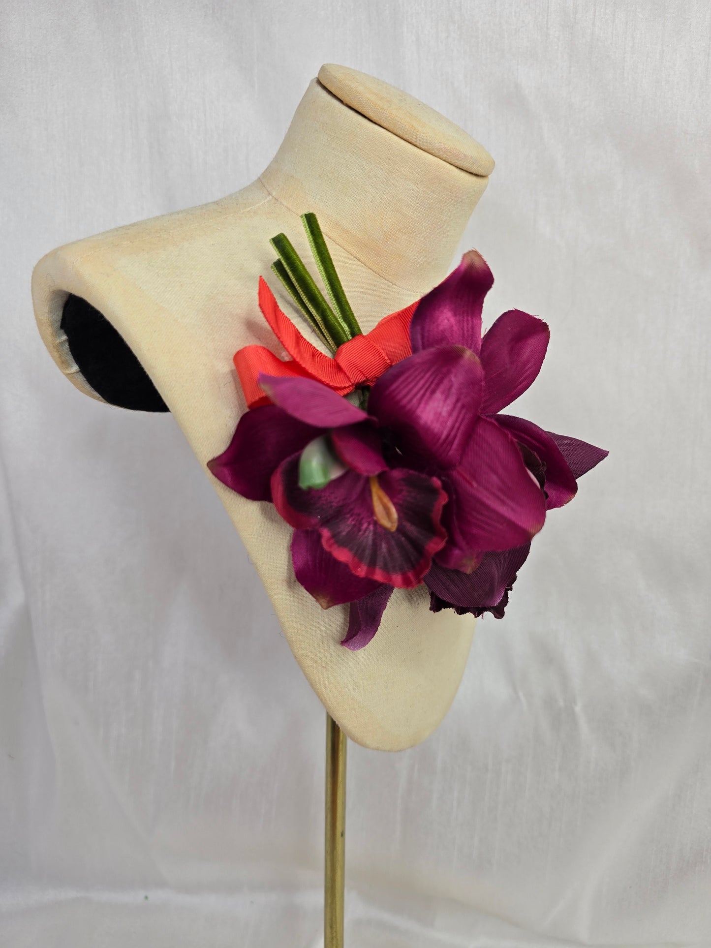 Mulberry orchid hair flower and corsage set