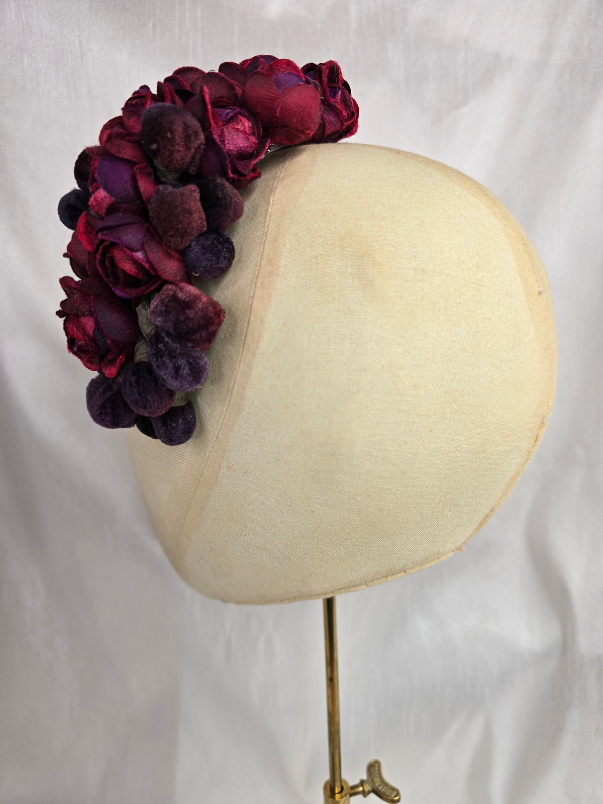 Purple velvet bud hair flower and corsage set