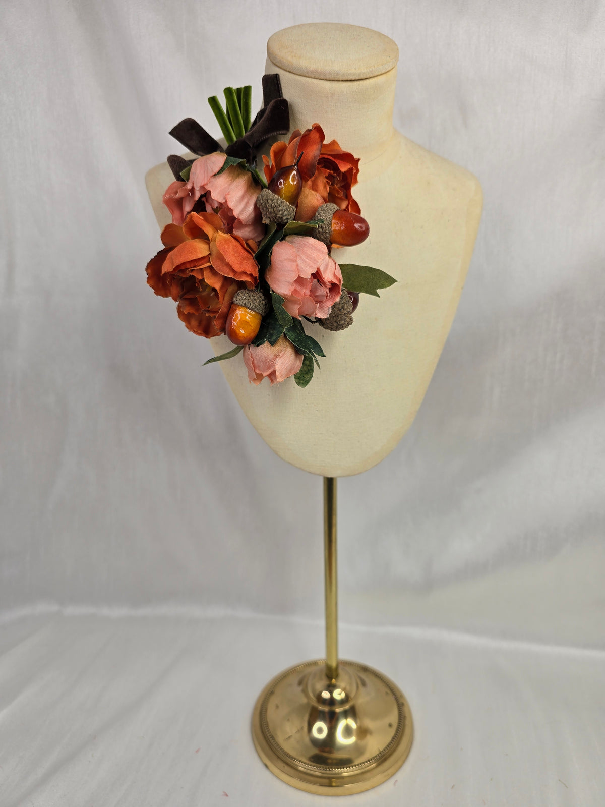 Orange rose and acorn autumn hair flower and corsage set