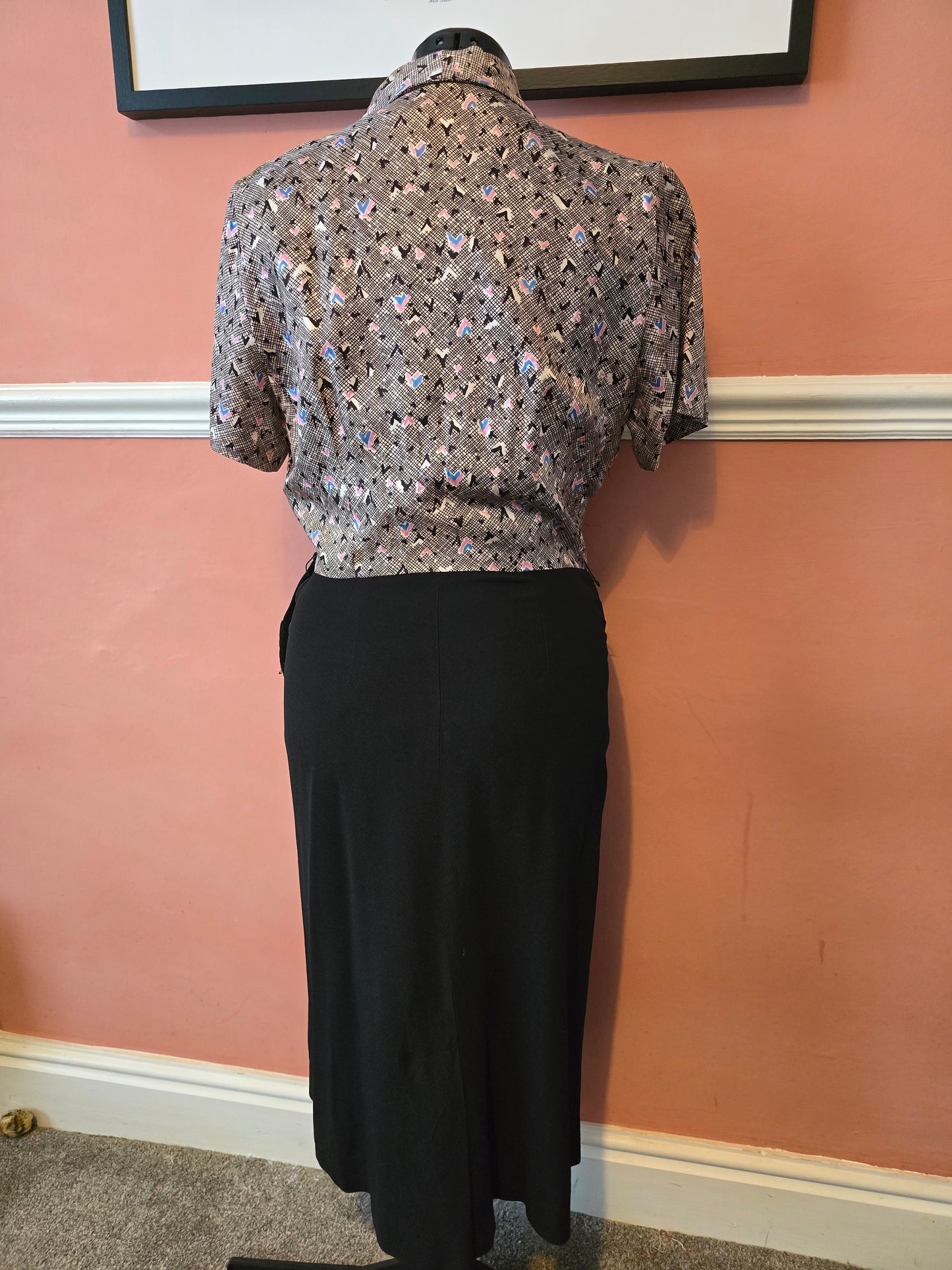 Rare late 1930s / 1940s vintage dress suit with rayon crepe bolero jacket