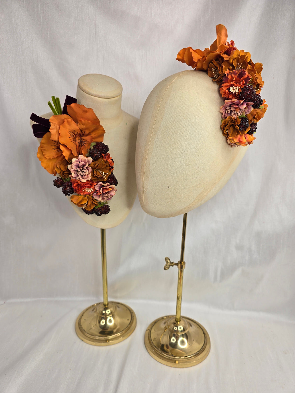 Peach, orange and raspberry hair flower and corsage set